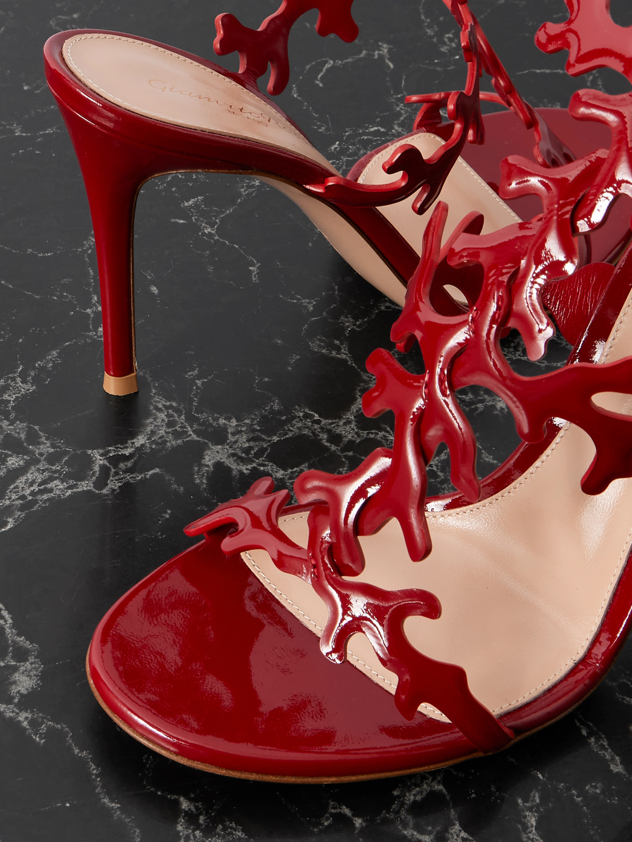 Gianvito Rossi Red Cut-out Ankle-strap Heels In Burgundy
