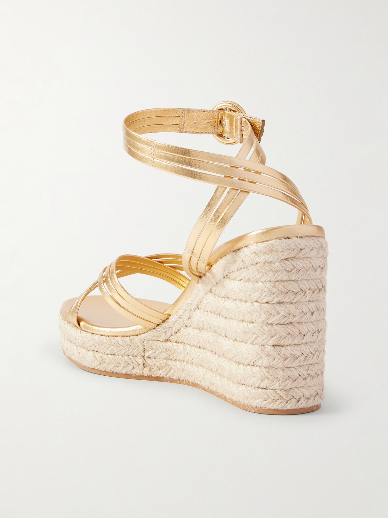 Gianvito Rossi Metallic Leather Espadrille Wedge Sandals In Gold