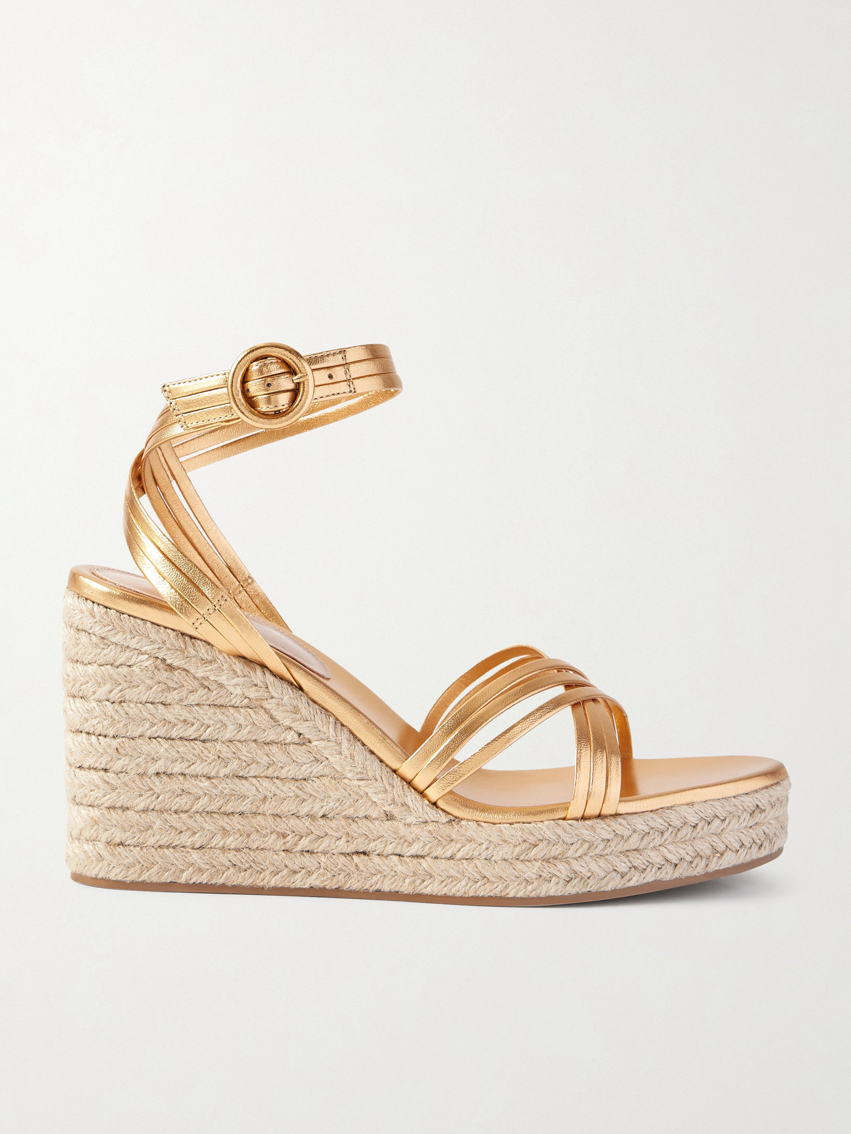Gianvito Rossi Metallic Leather Espadrille Wedge Sandals In Gold