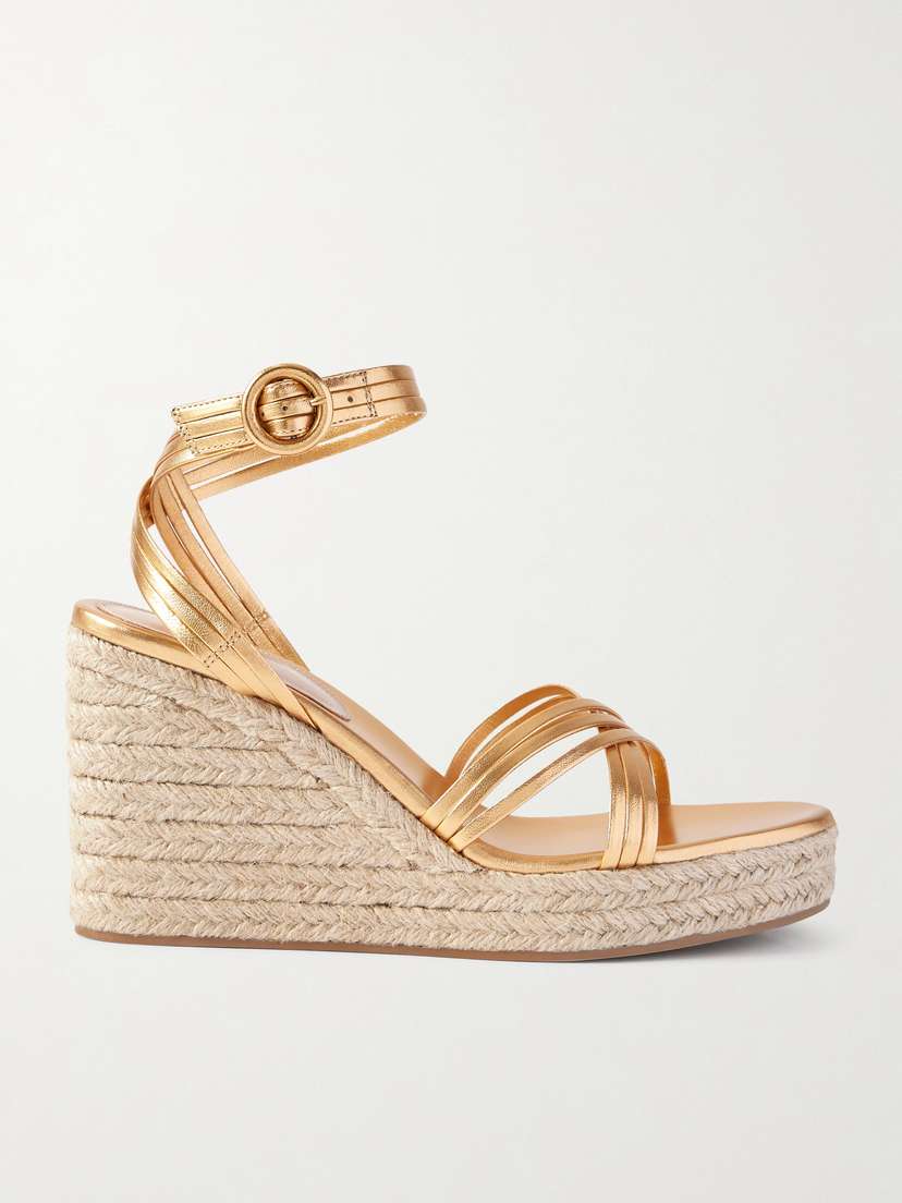 Gianvito Rossi Metallic Leather Espadrille Wedge Sandals