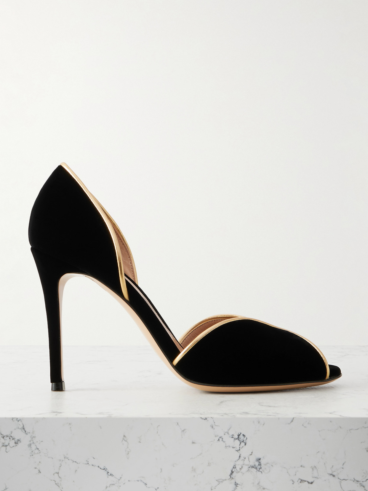 Gianvito Rossi 95 Metallic Leather-trimmed Velvet Pumps In Black