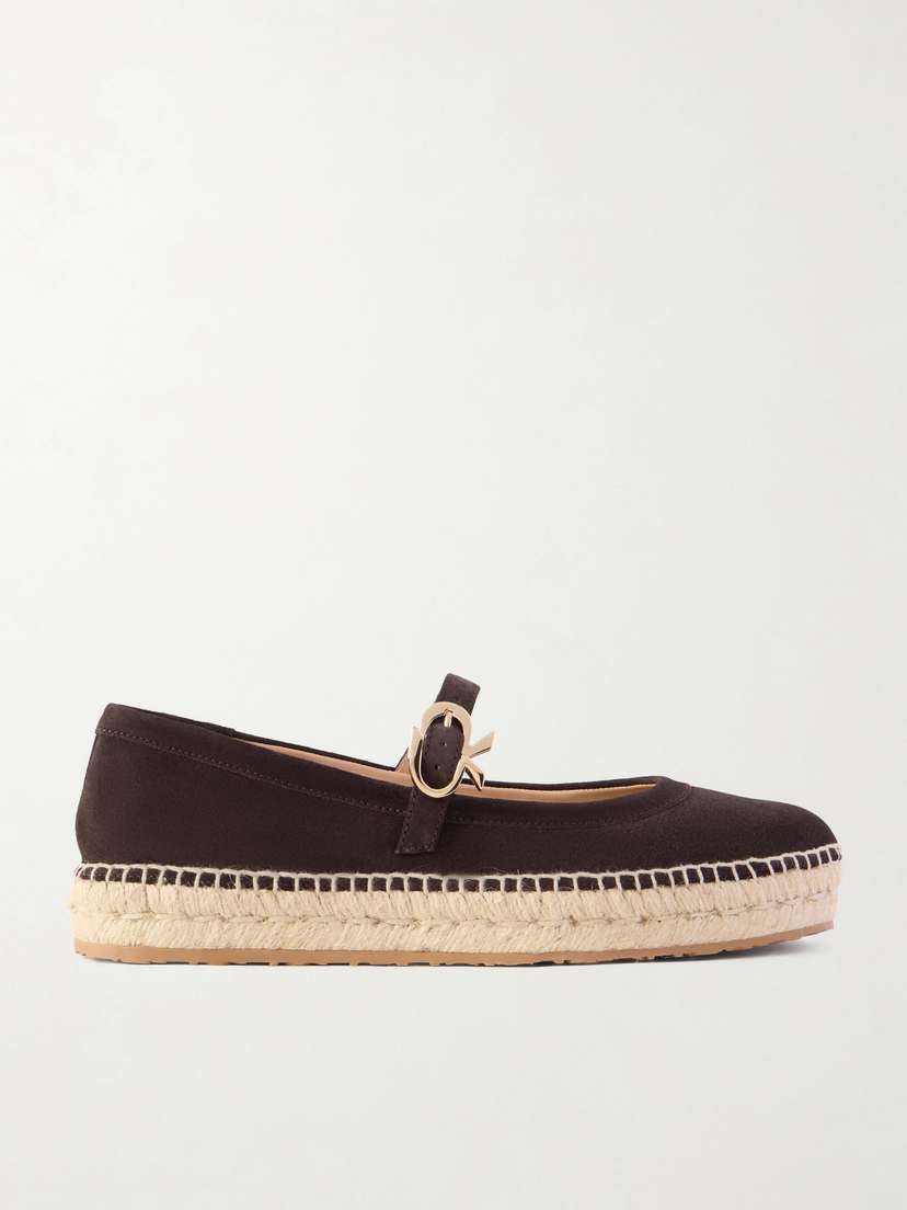 Gianvito Rossi Elda Suede Espadrille Mary Jane Flats
