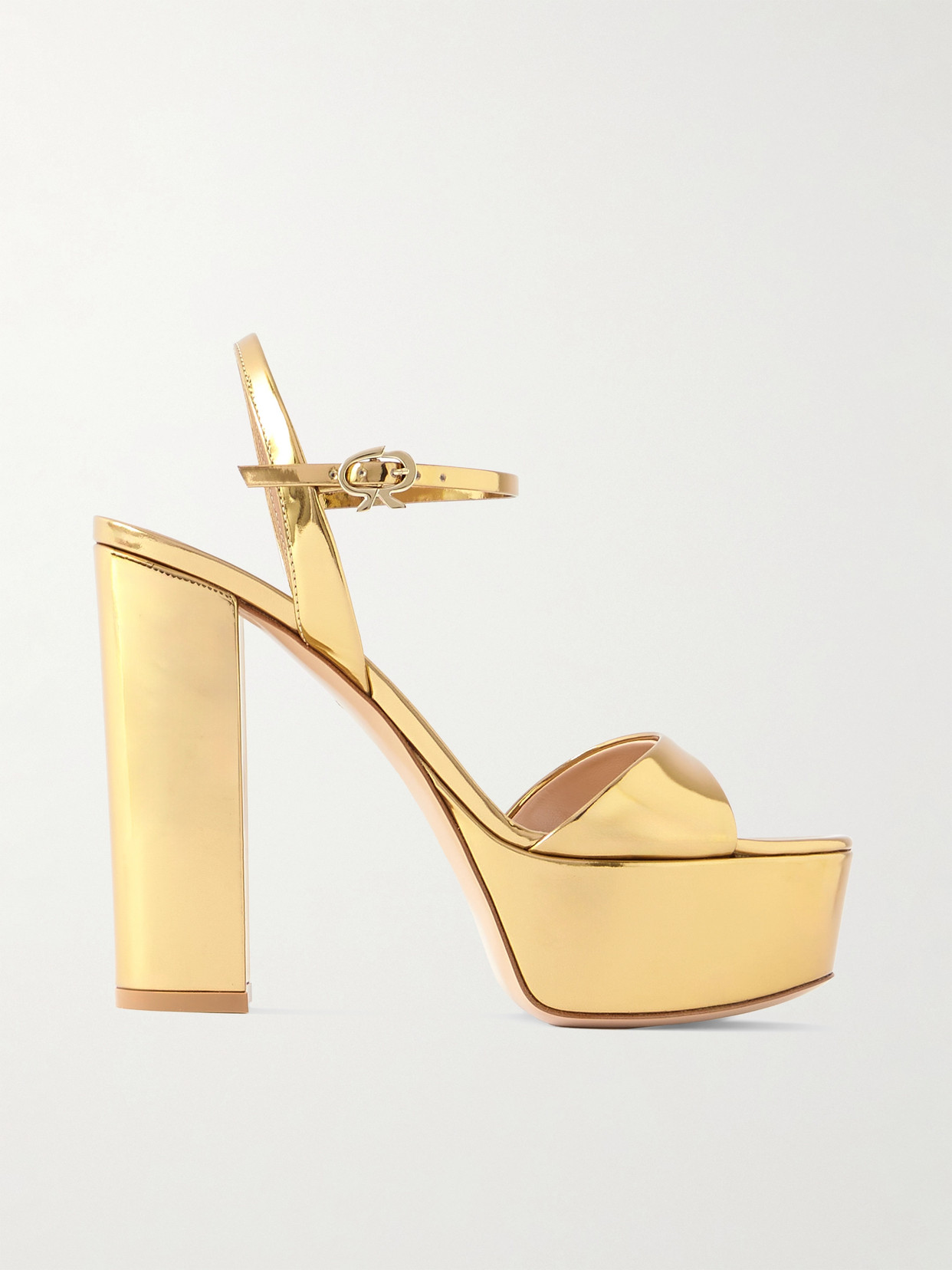 Gianvito Rossi Marlena 85 Mirrored-leather Platform Sandals In Yellow