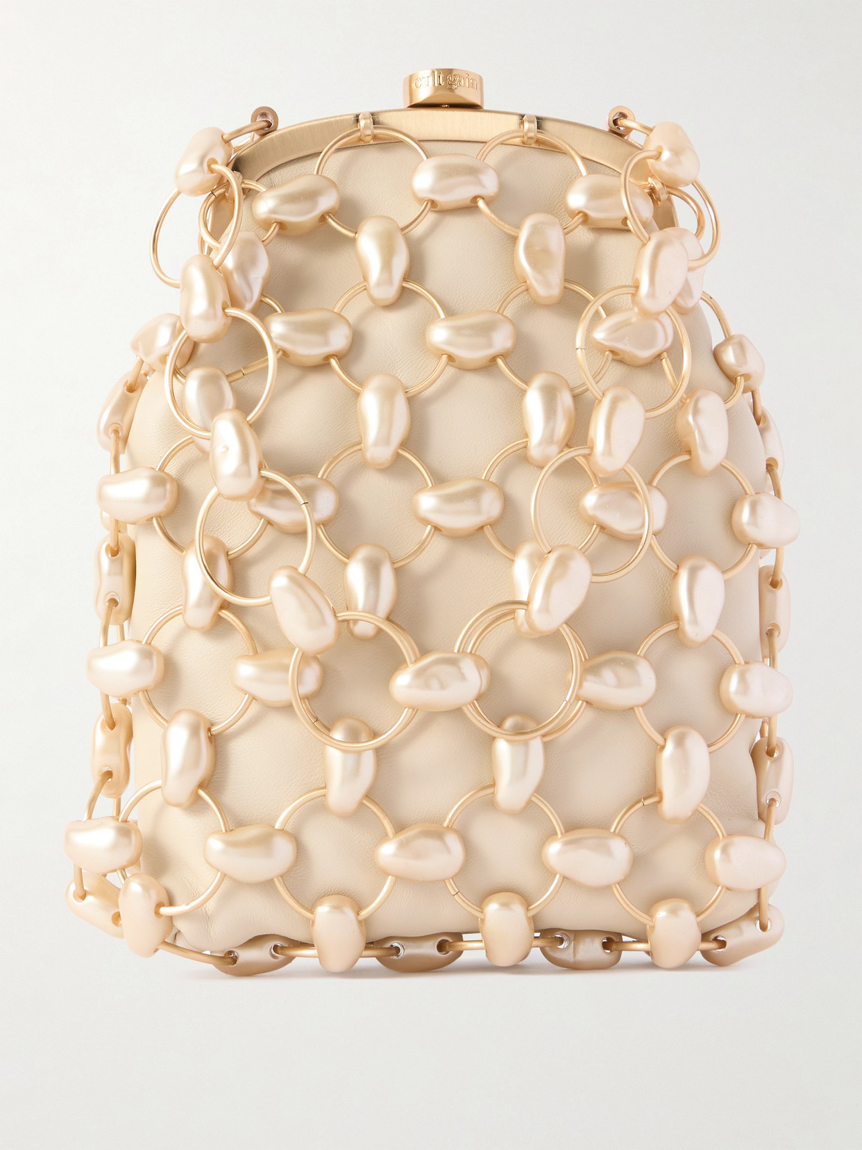 Cult Gaia Brielle Faux Pearl-embellished Gold-tone And Leather Clutch In Neutral
