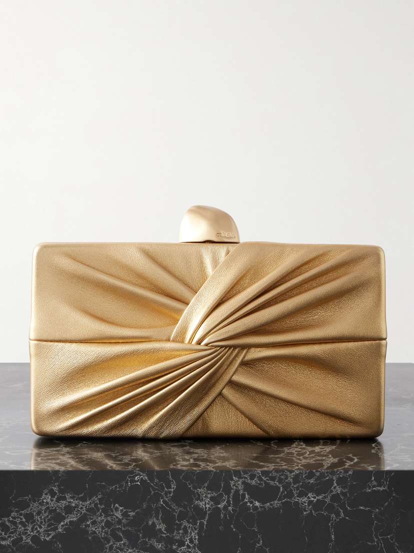 Cult Gaia Lisse Twist-front Metallic Leather Clutch