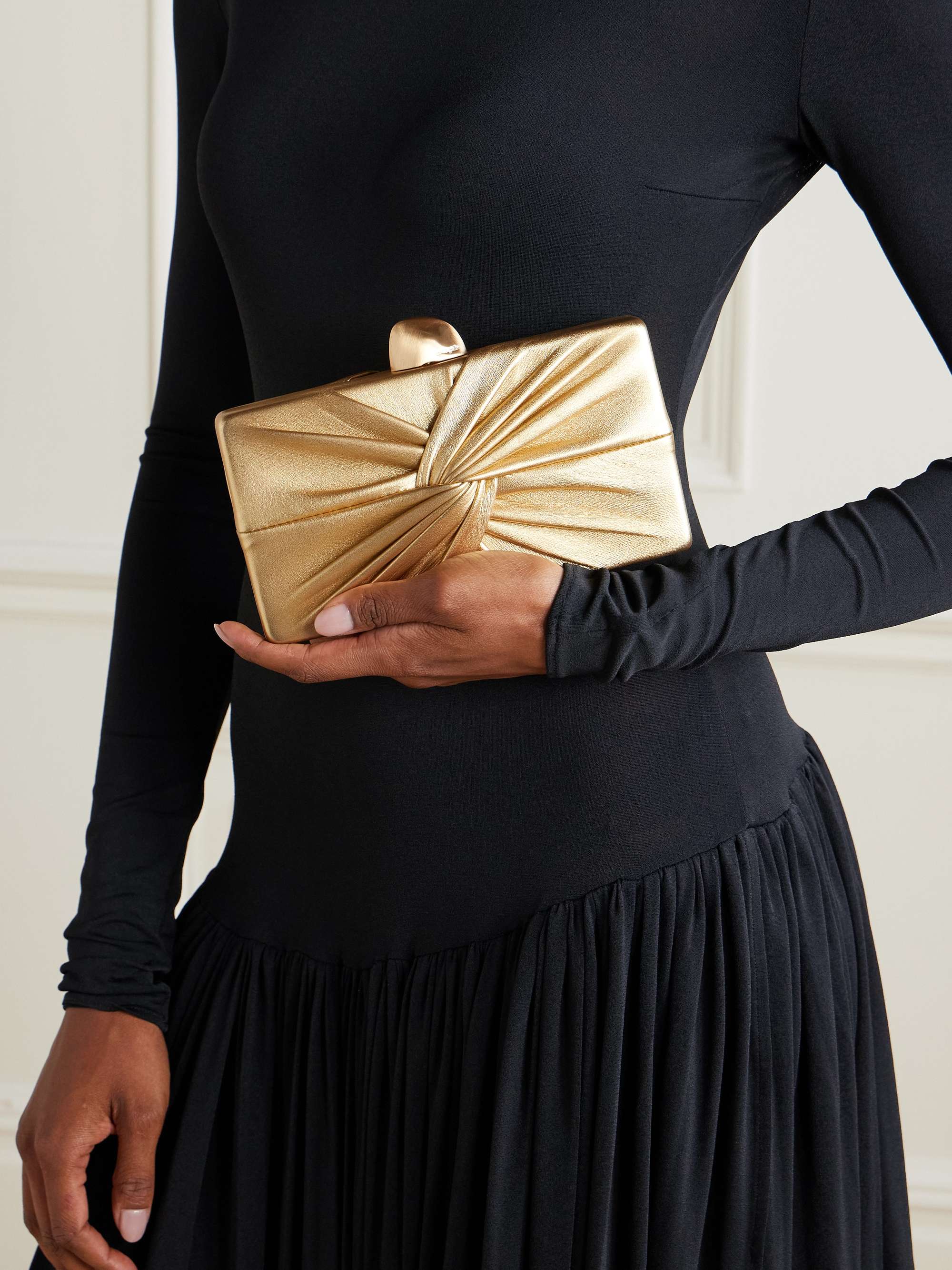 Lisse twist-front metallic leather clutch - brass - One Size