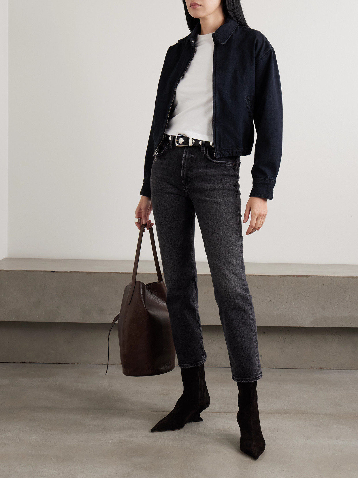 Agolde Nile Denim Bomber Jacket In Blue