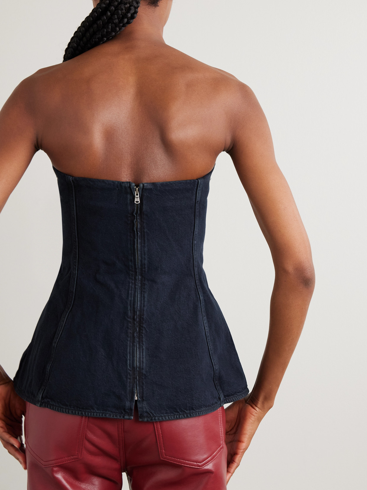 Lara Strapless Paneled Denim Bustier Top