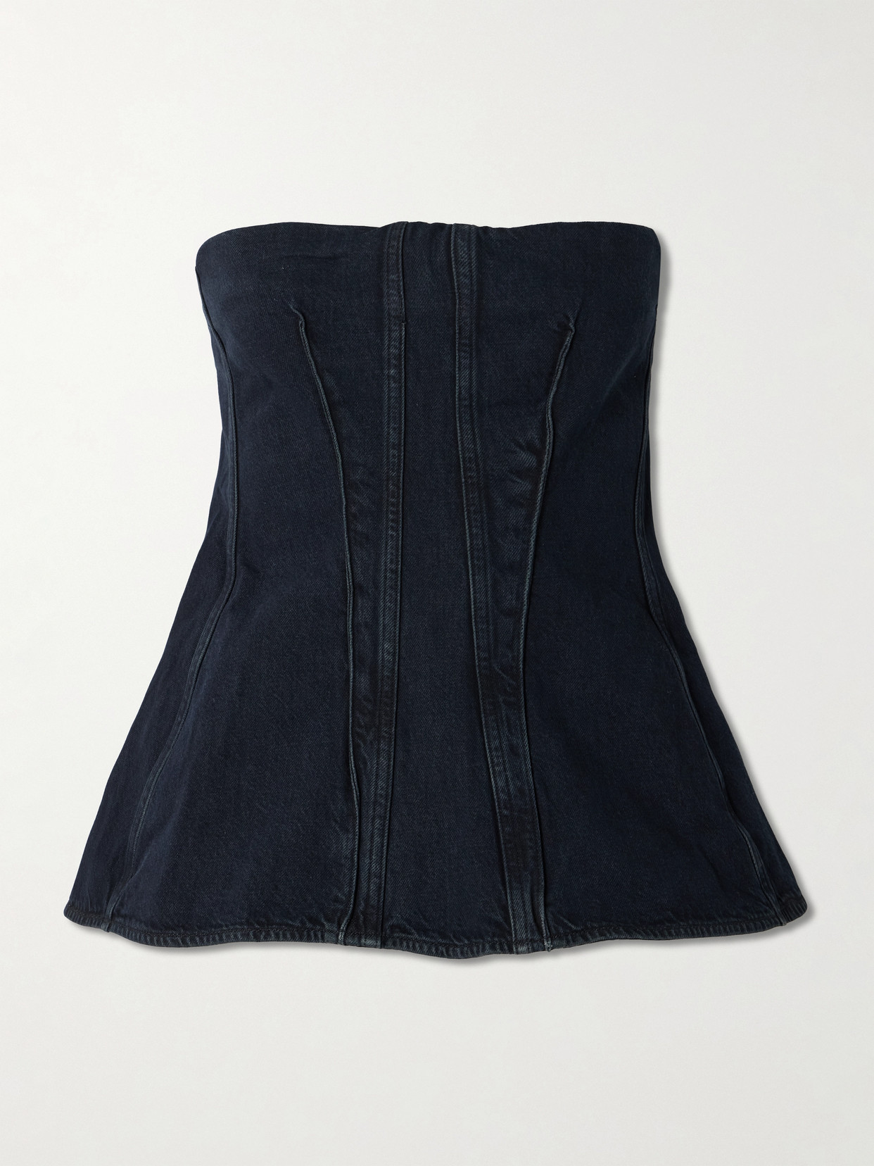 Lara Strapless Paneled Denim Bustier Top