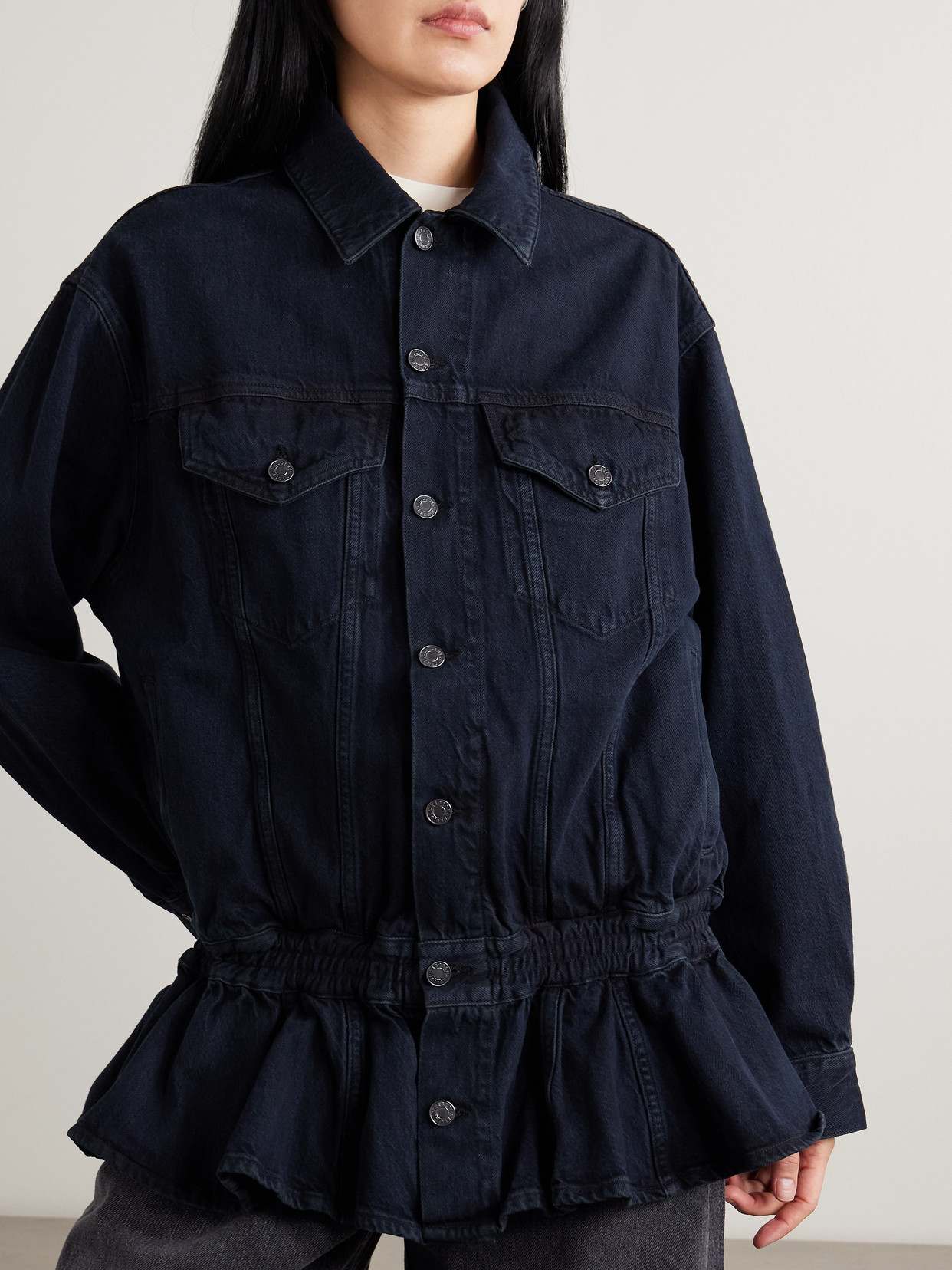 Agolde Rubik Denim Peplum Jacket In Blue