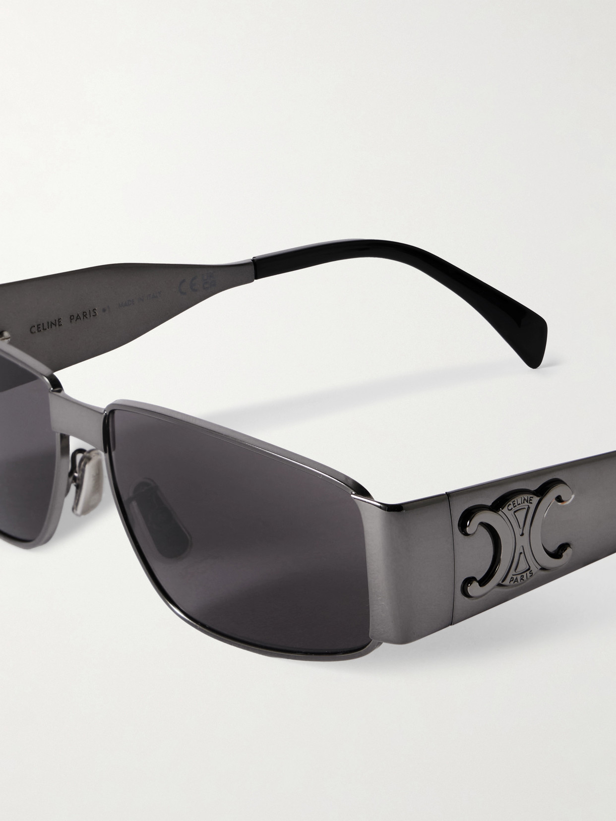 Celine Triomphe Rectangle-frame Gunmetal-tone Sunglasses In Black