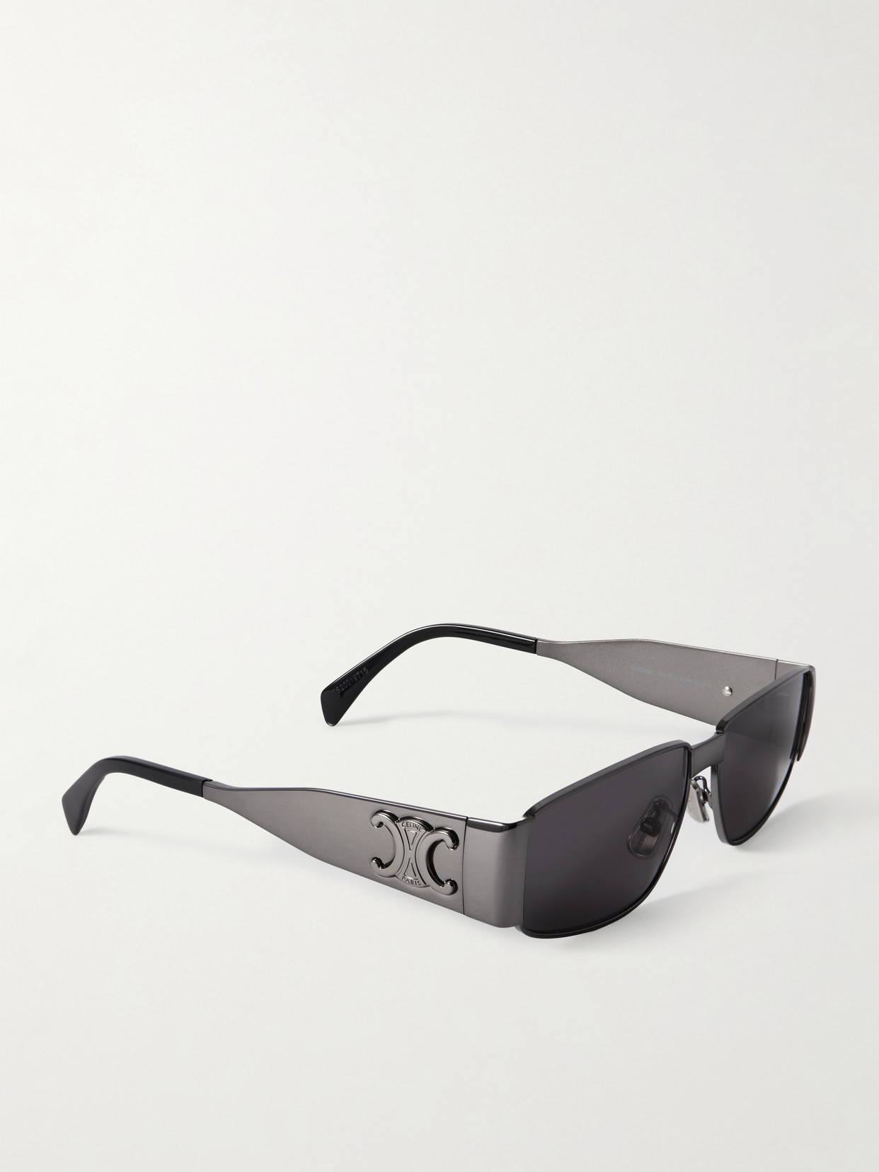 Celine Triomphe Rectangle-frame Gunmetal-tone Sunglasses In Black