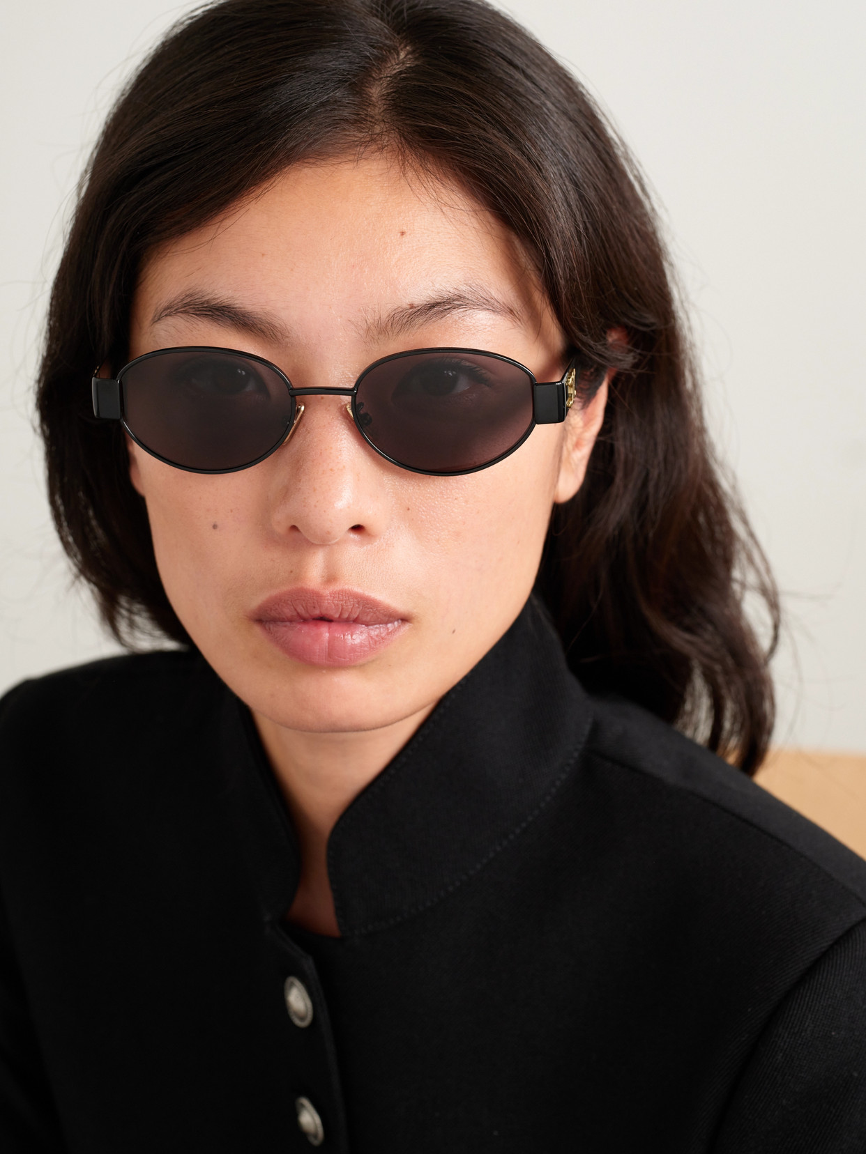 Celine Oval-frame Metal And Acetate Sunglasses In Black