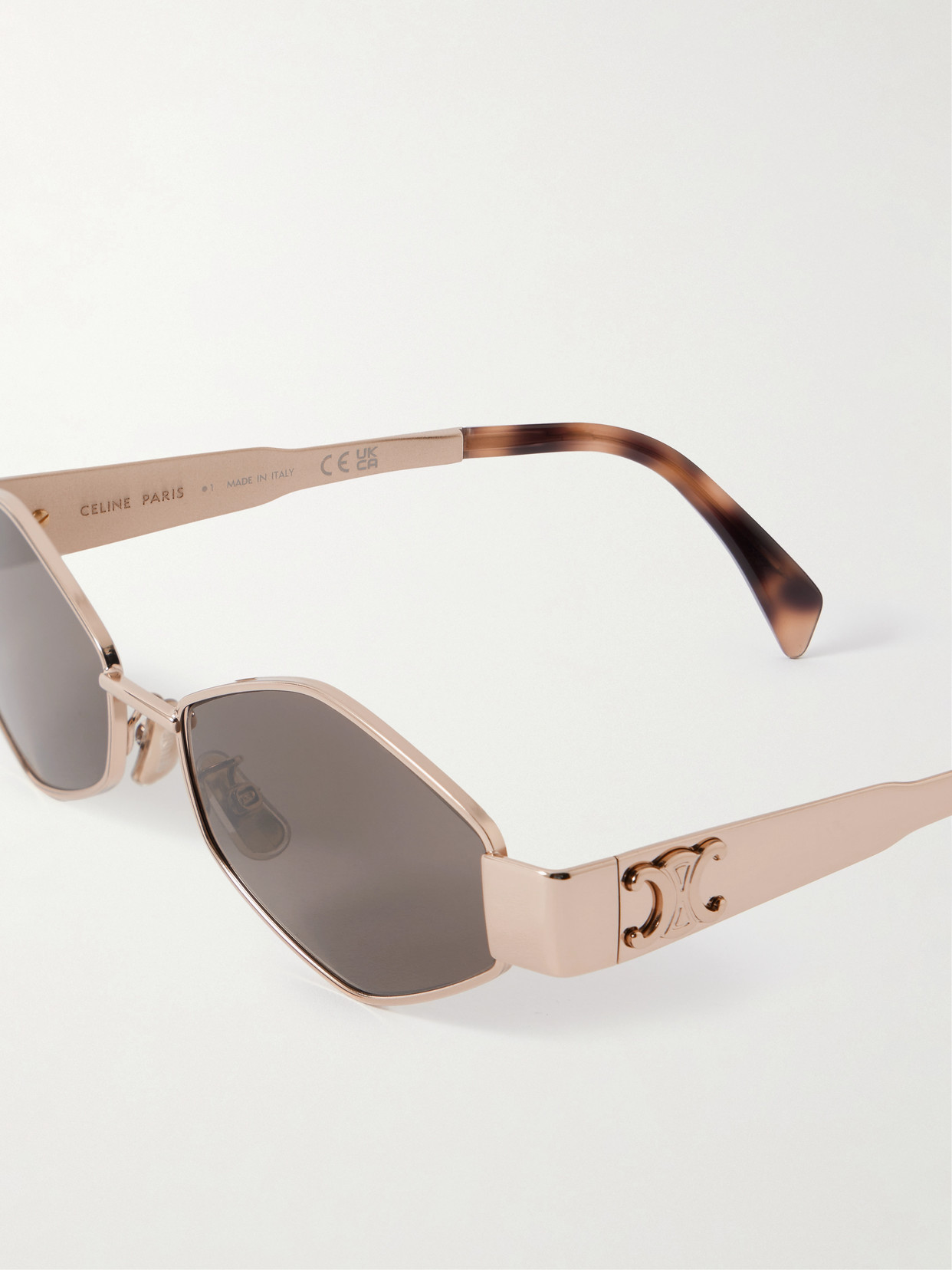 Celine Triomphe Hexagon-frame Gold-tone Sunglasses In Brown