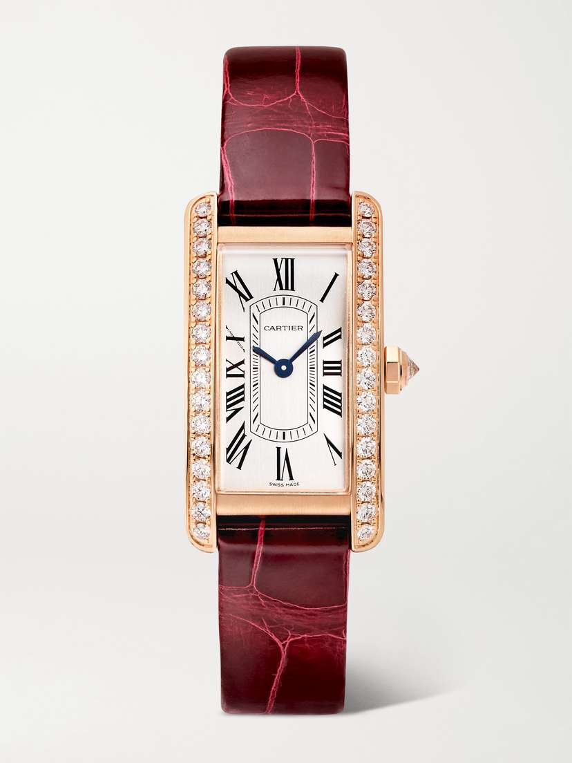 Cartier Tank Américaine 35.4mm Small 18-karat Rose Gold And Alligator Diamond Watch