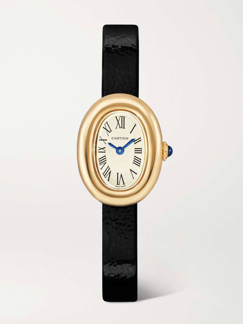 Cartier Baignoire 18.7mm Mini 18-karat Gold And Textured-leather Watch