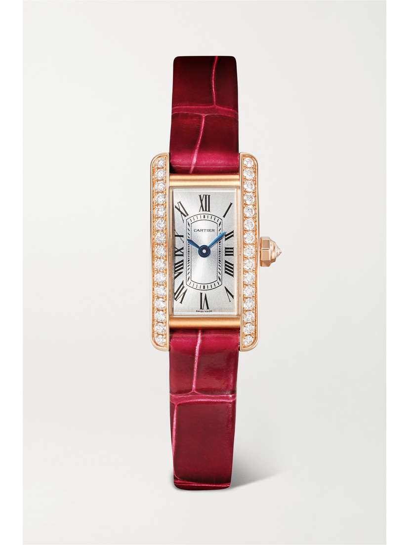 Cartier Tank Américaine 28mm Mini 18-karat Rose Gold, Diamond And Alligator Watch