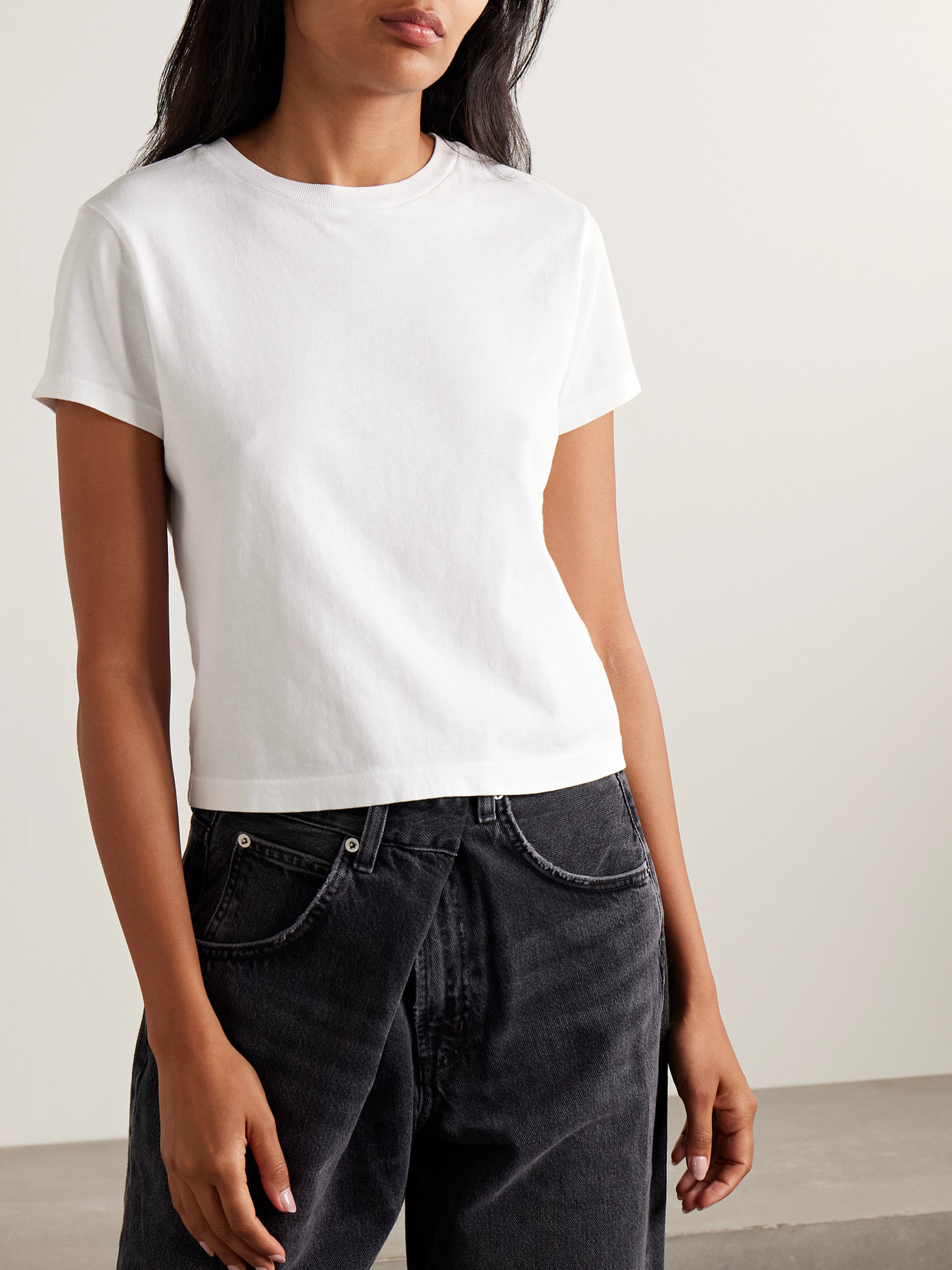 Agolde Adine Cropped Organic Cotton-jersey T-shirt In White