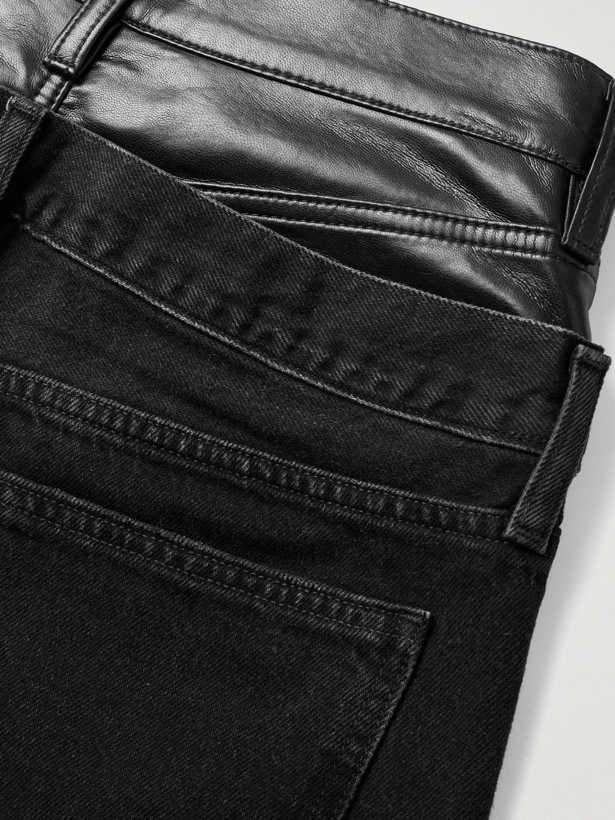 Agolde Elson Recycled Leather-blend Trimmed High-rise Wide-leg Jeans In Black
