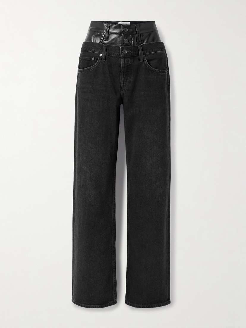 AGOLDE Elson Recycled Leather-blend Trimmed High-rise Wide-leg Jeans