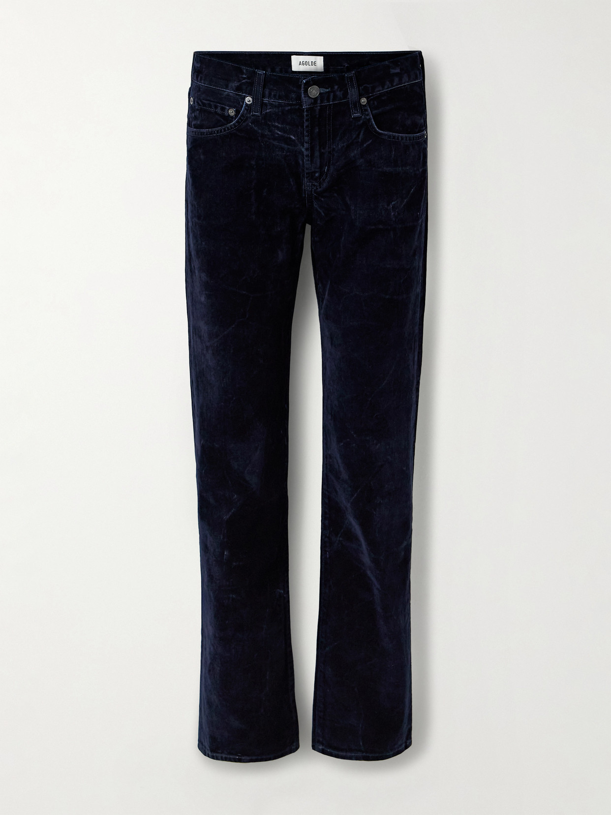 Agolde Cotton-blend Velvet Straight-leg Pants In Blue