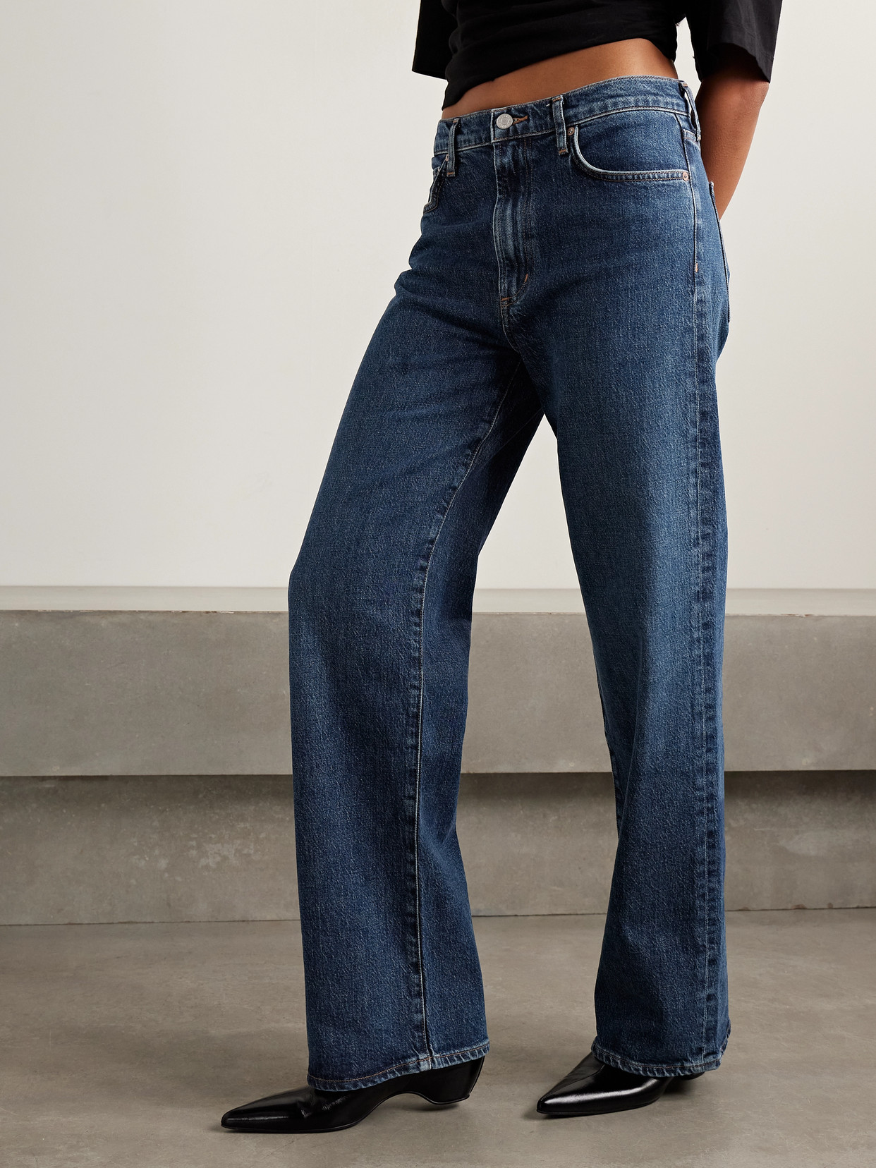 Agolde Womens Tempo Harper Branded-hardware Straight-leg Mid-rise Jeans In Blue