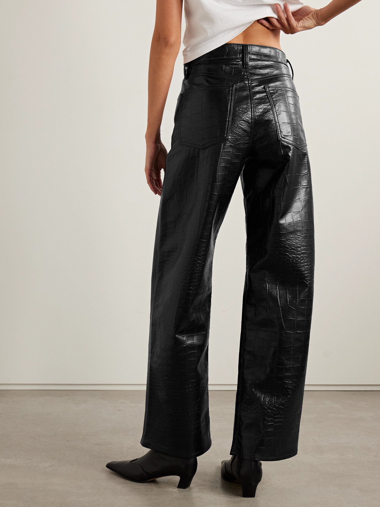 Agolde Arc Croc-effect Barrel-leg Pants In Black