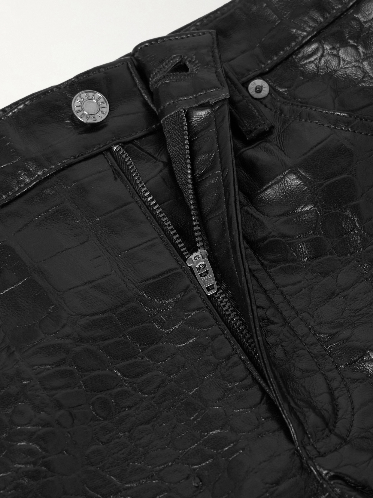 Agolde Arc Croc-effect Barrel-leg Pants In Black