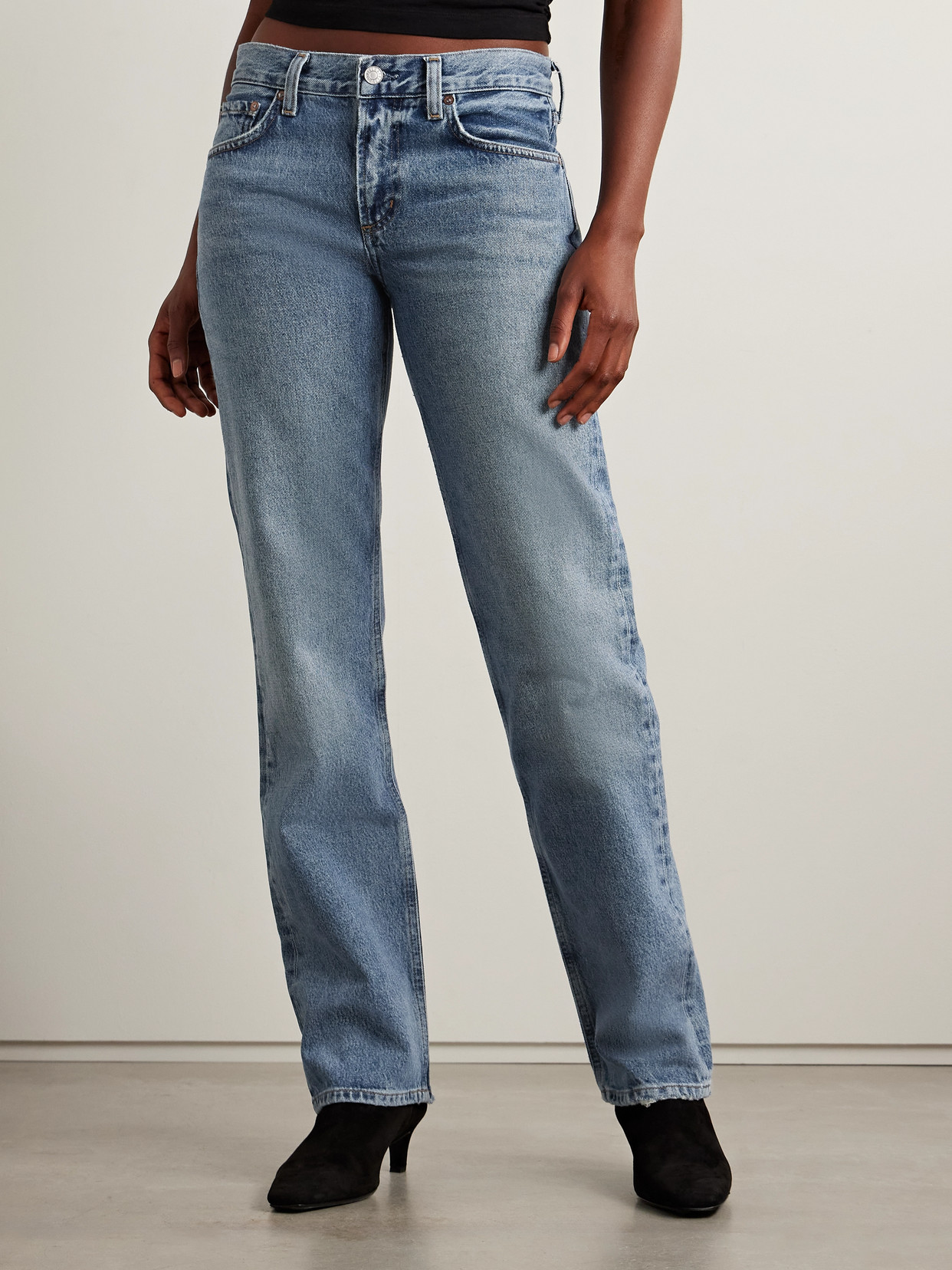 Agolde Low-rise Slim-leg Jeans In Blue