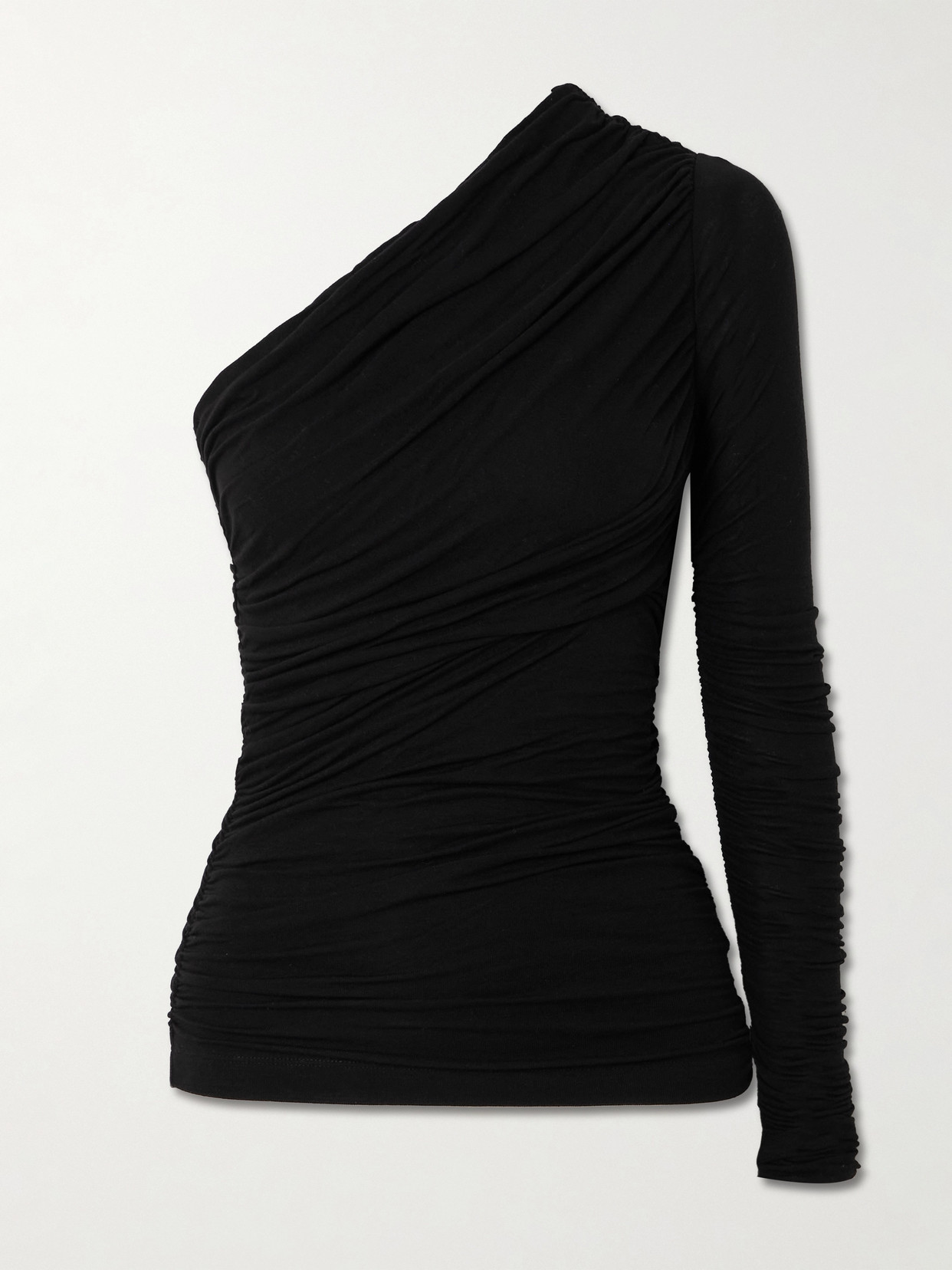 Agolde Annette One-shoulder Ruched Stretch-jersey Top In Black