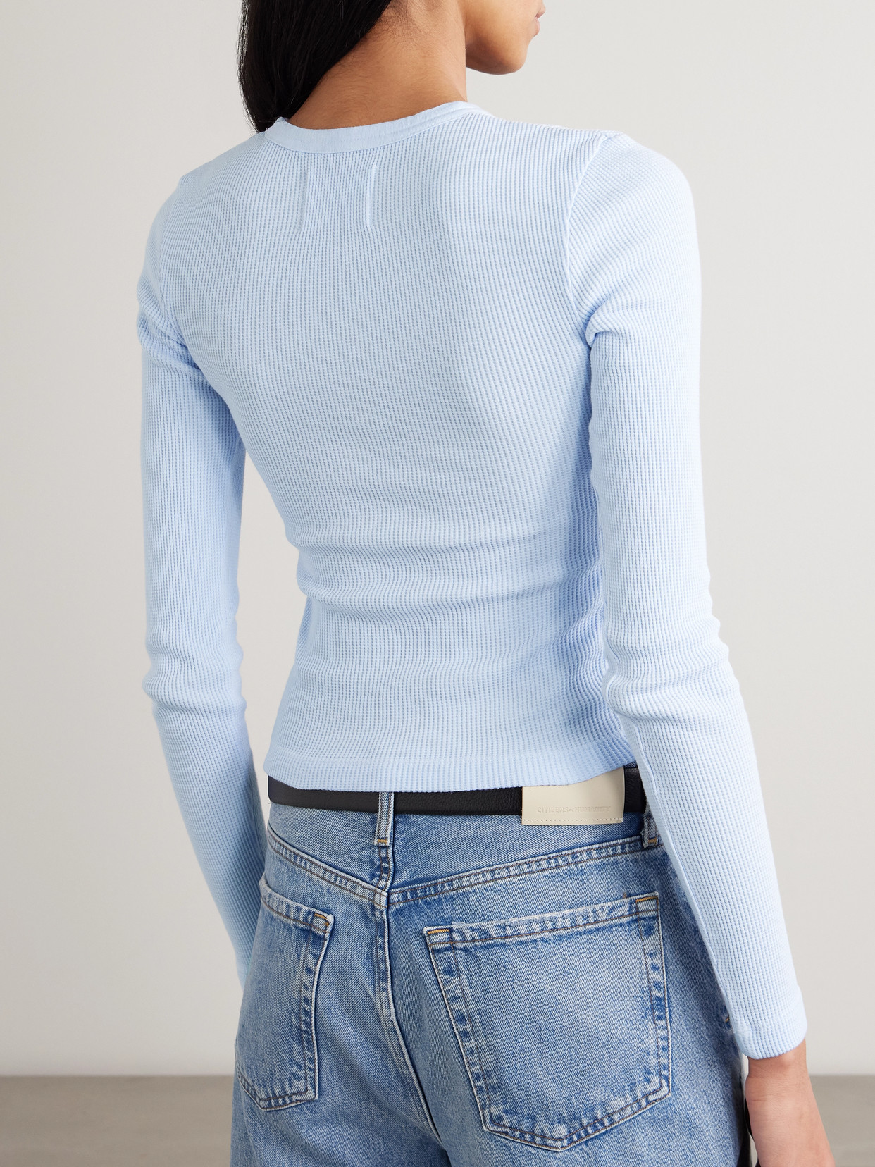 Pilar Cropped Waffle-Knit Cotton T-Shirt