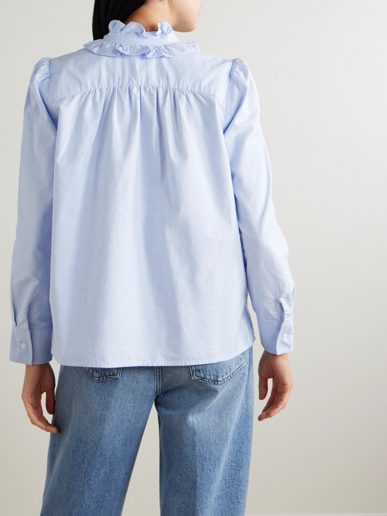 Calista Tie-Detailed Ruffled Cotton-Poplin Shirt