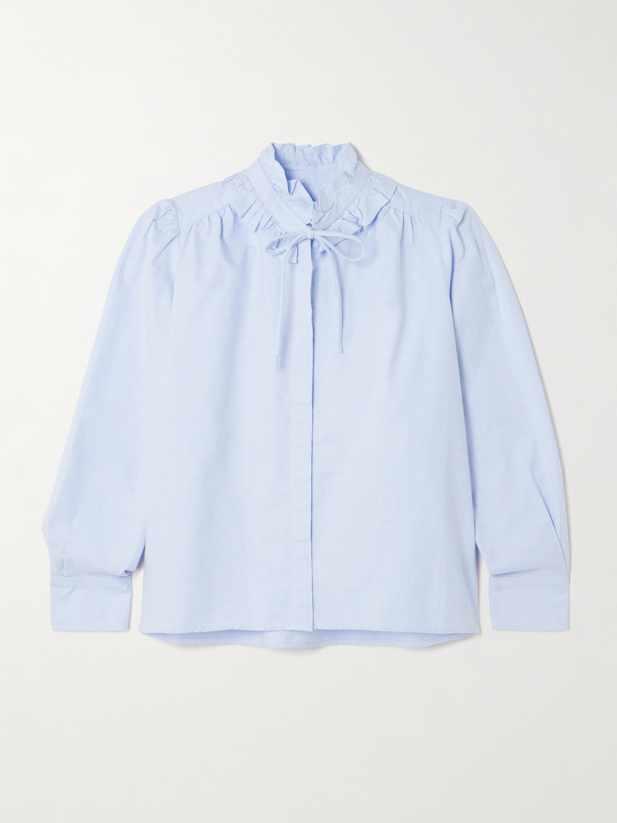 Calista Tie-Detailed Ruffled Cotton-Poplin Shirt