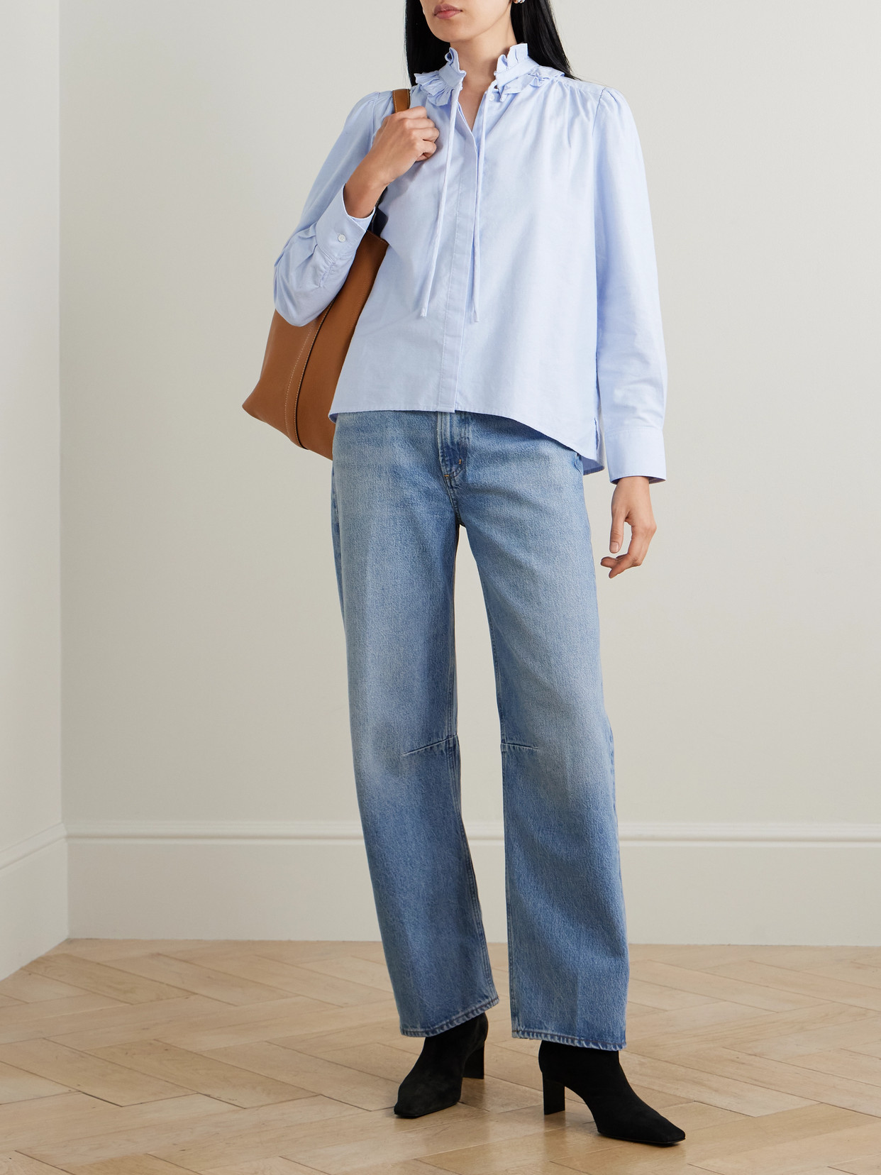 Calista Tie-Detailed Ruffled Cotton-Poplin Shirt