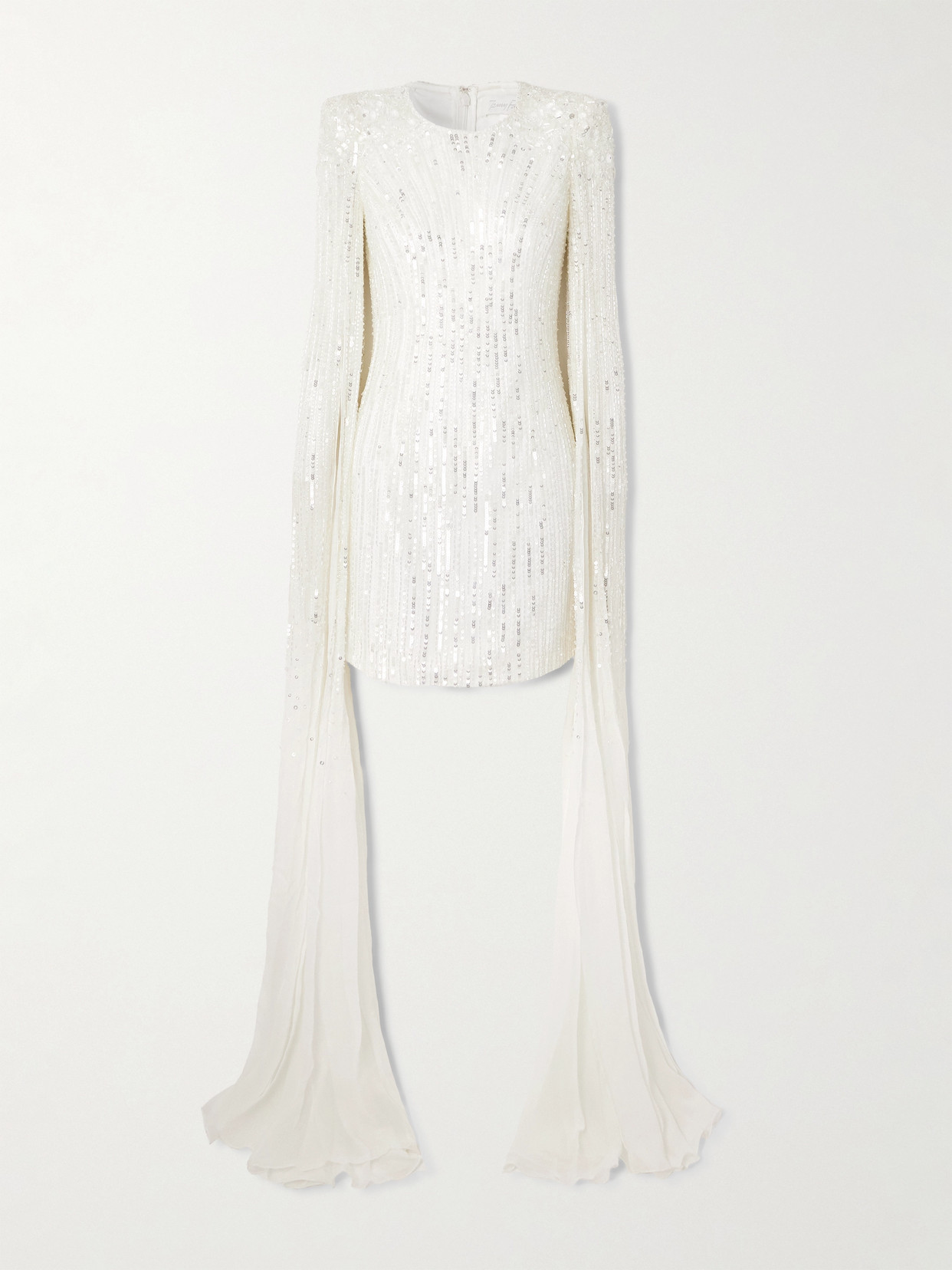 Jenny Packham Sweet Magic Cape-effect Embellished Tulle Mini Dress In White