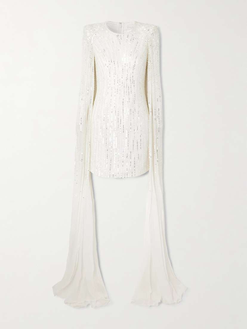 Jenny Packham Sweet Magic Cape-effect Embellished Tulle Mini Dress