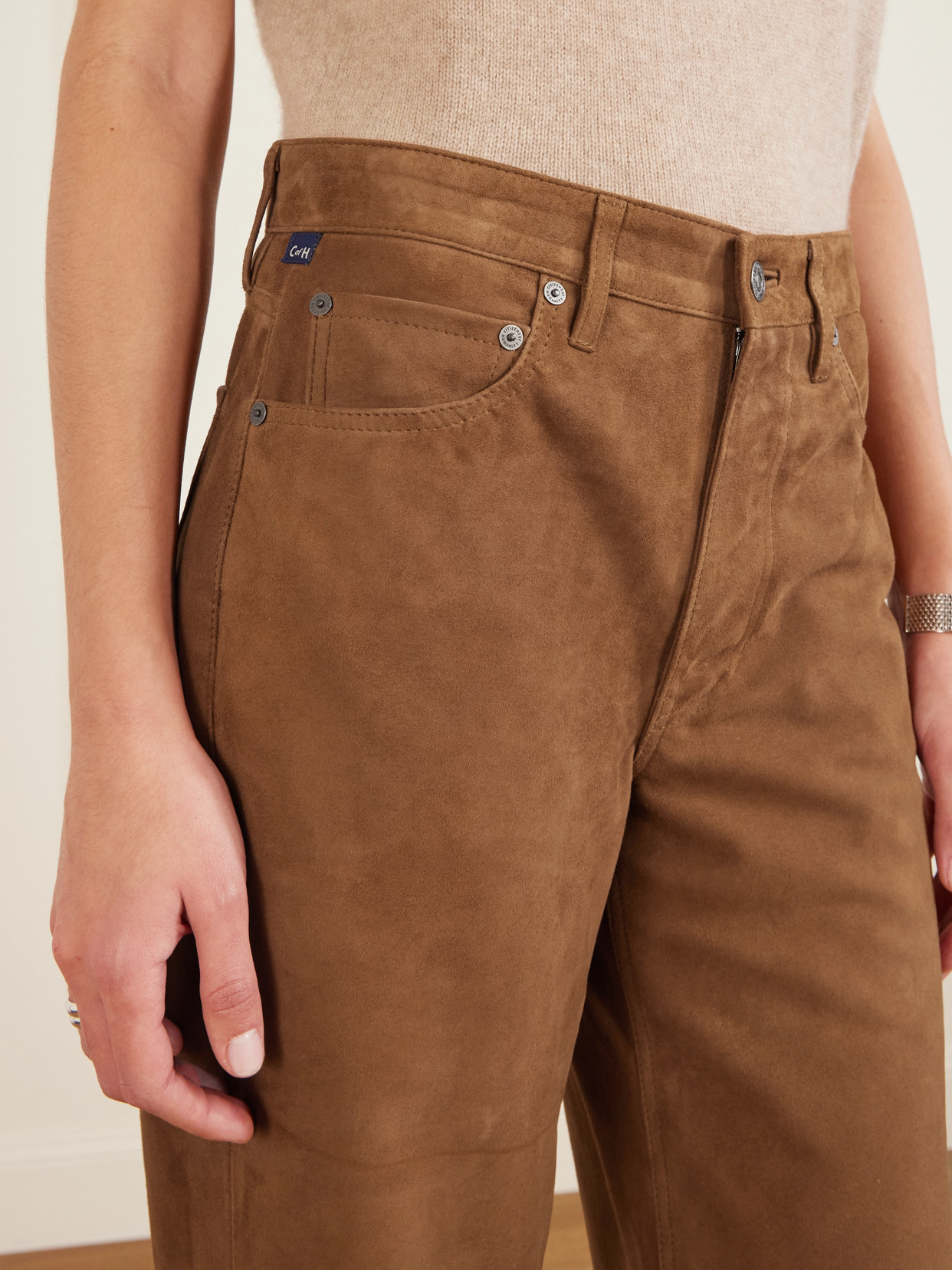 Citizen Of Humanity Miro Suede Barrel-leg Pants In Brown