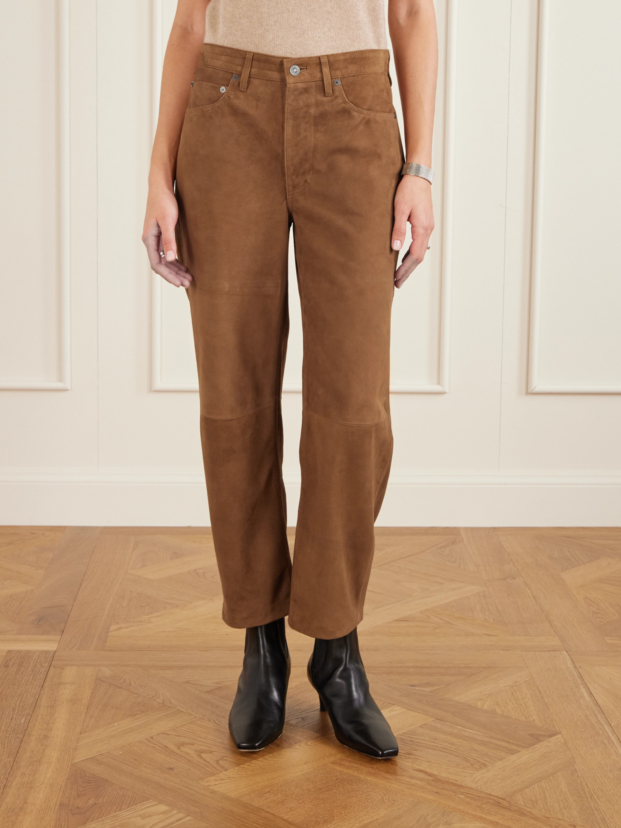 Citizen Of Humanity Miro Suede Barrel-leg Pants In Brown