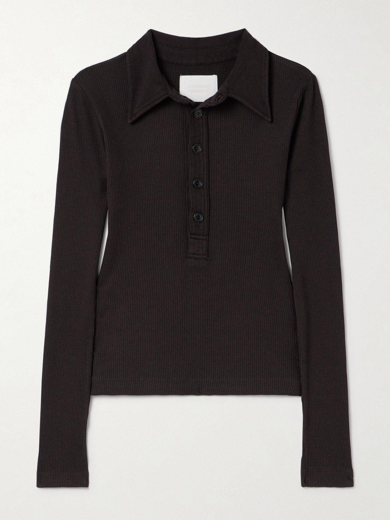 Citizen Of Humanity Ribbed Jersey Polo Shirt In Black