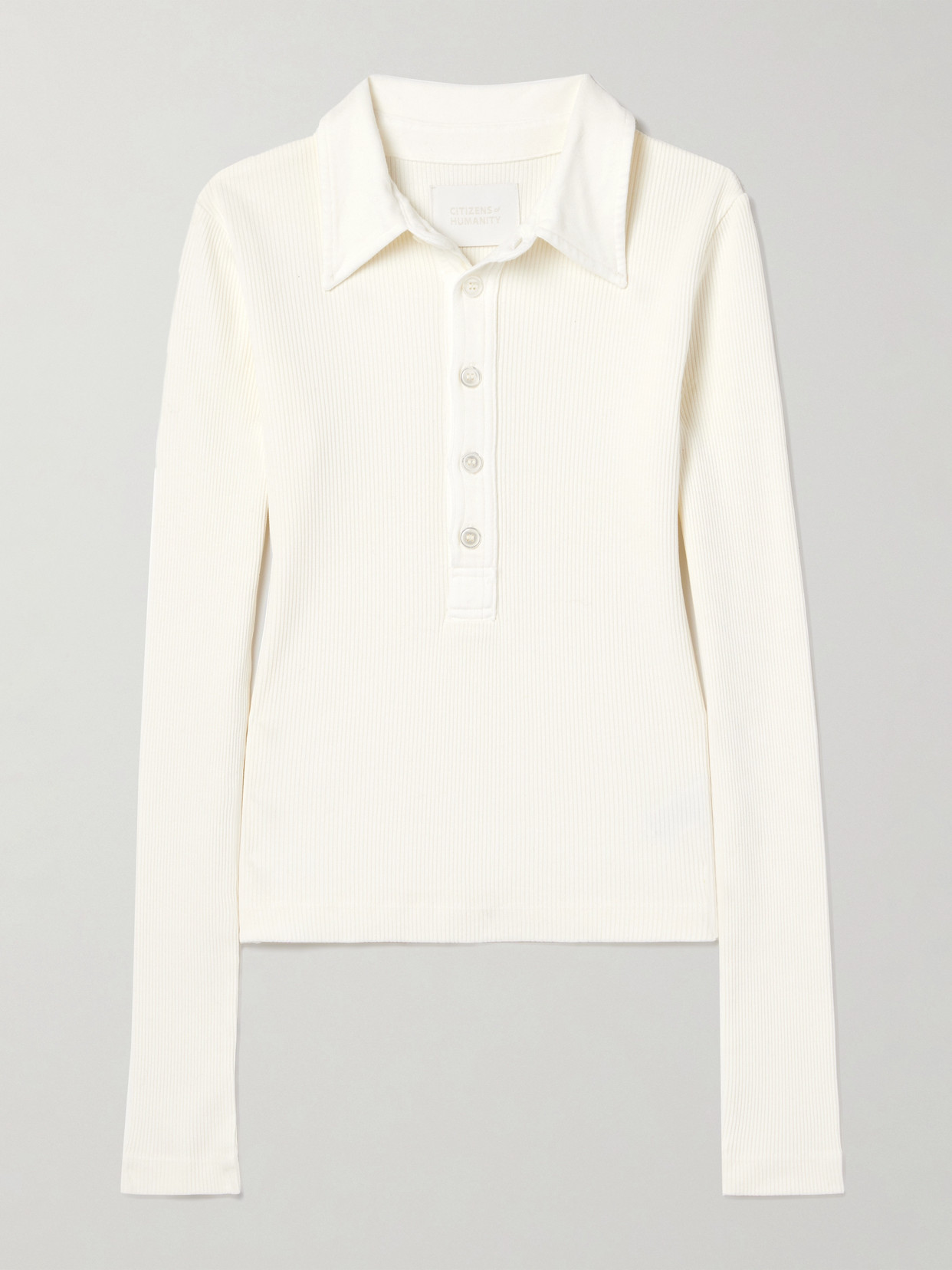 Citizen Of Humanity Ribbed Jersey Polo Shirt In White