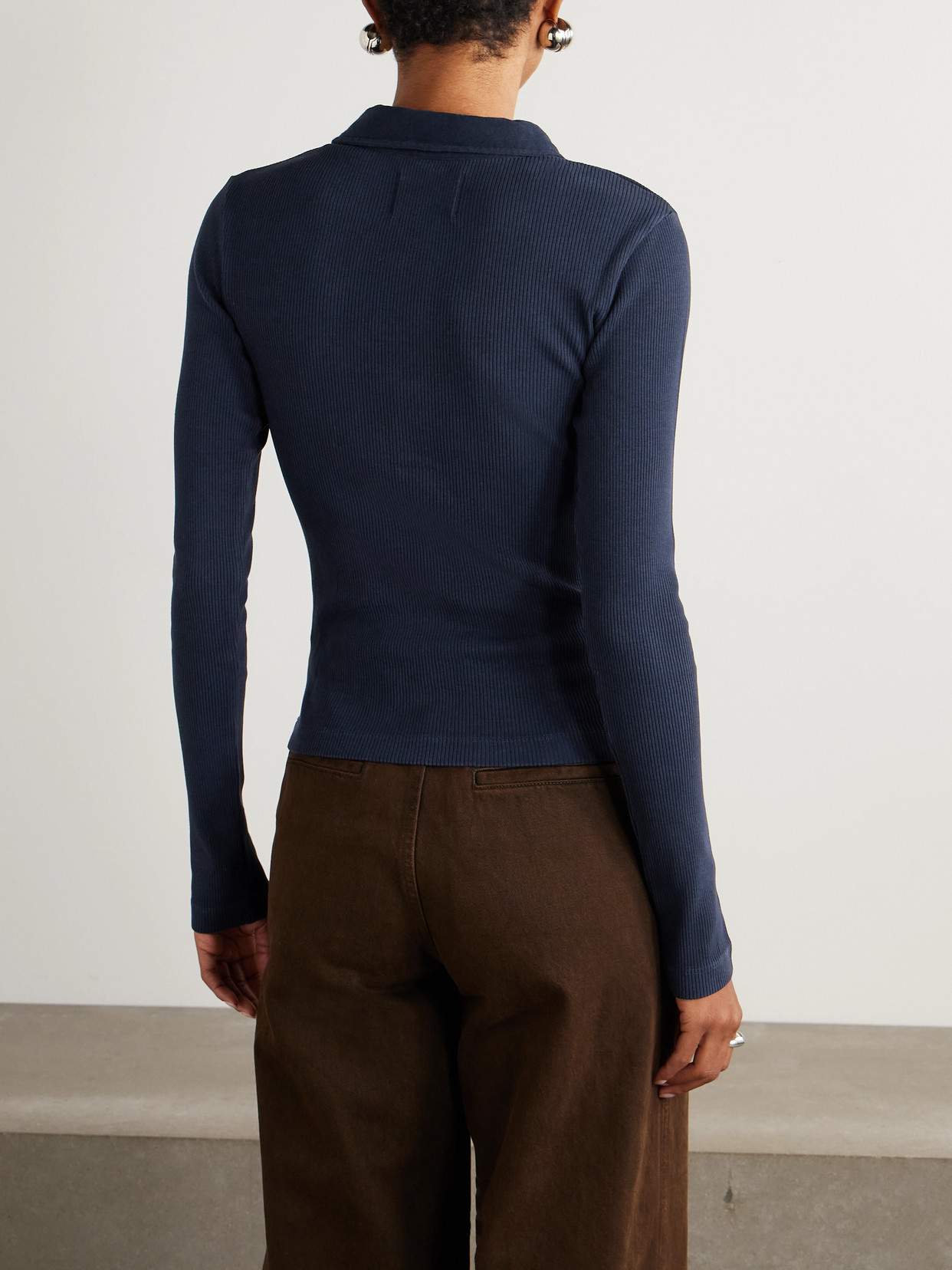 Citizen Of Humanity Ribbed Jersey Polo Shirt In Blue