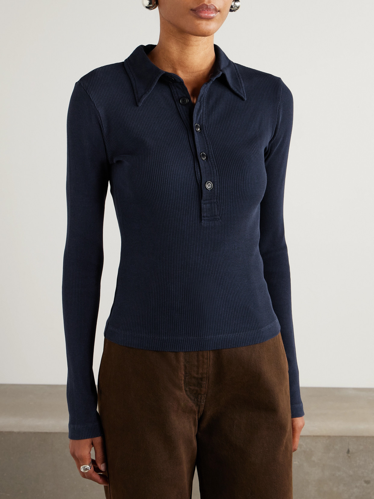 Citizen Of Humanity Ribbed Jersey Polo Shirt In Blue