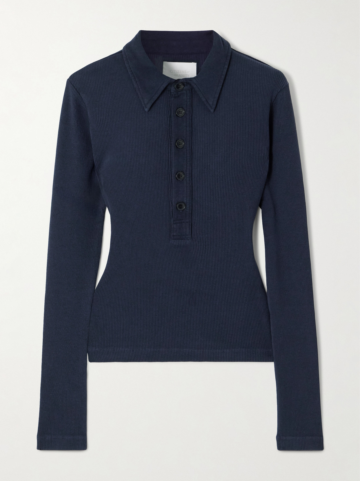 Citizen Of Humanity Ribbed Jersey Polo Shirt In Blue