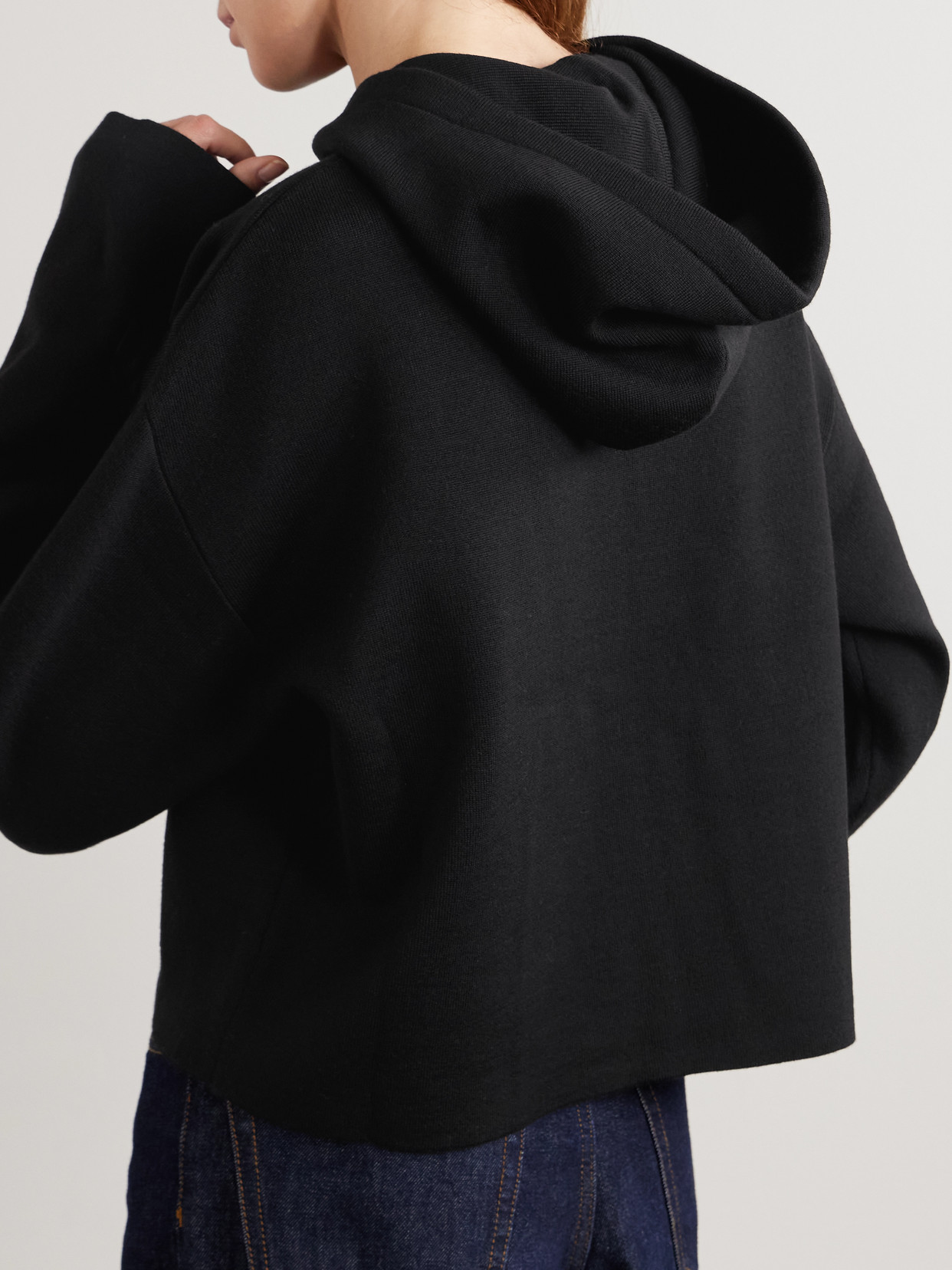 Loewe Leather-trimmed Wool-blend Hoodie In Black