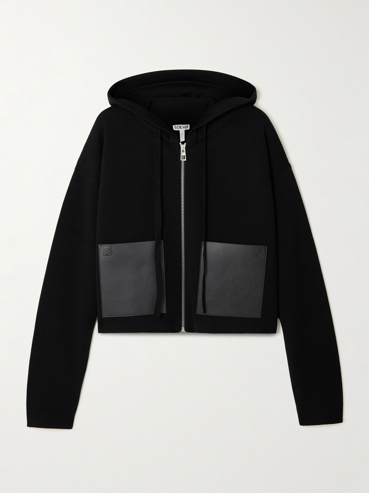 Loewe Leather-trimmed Wool-blend Hoodie In Black