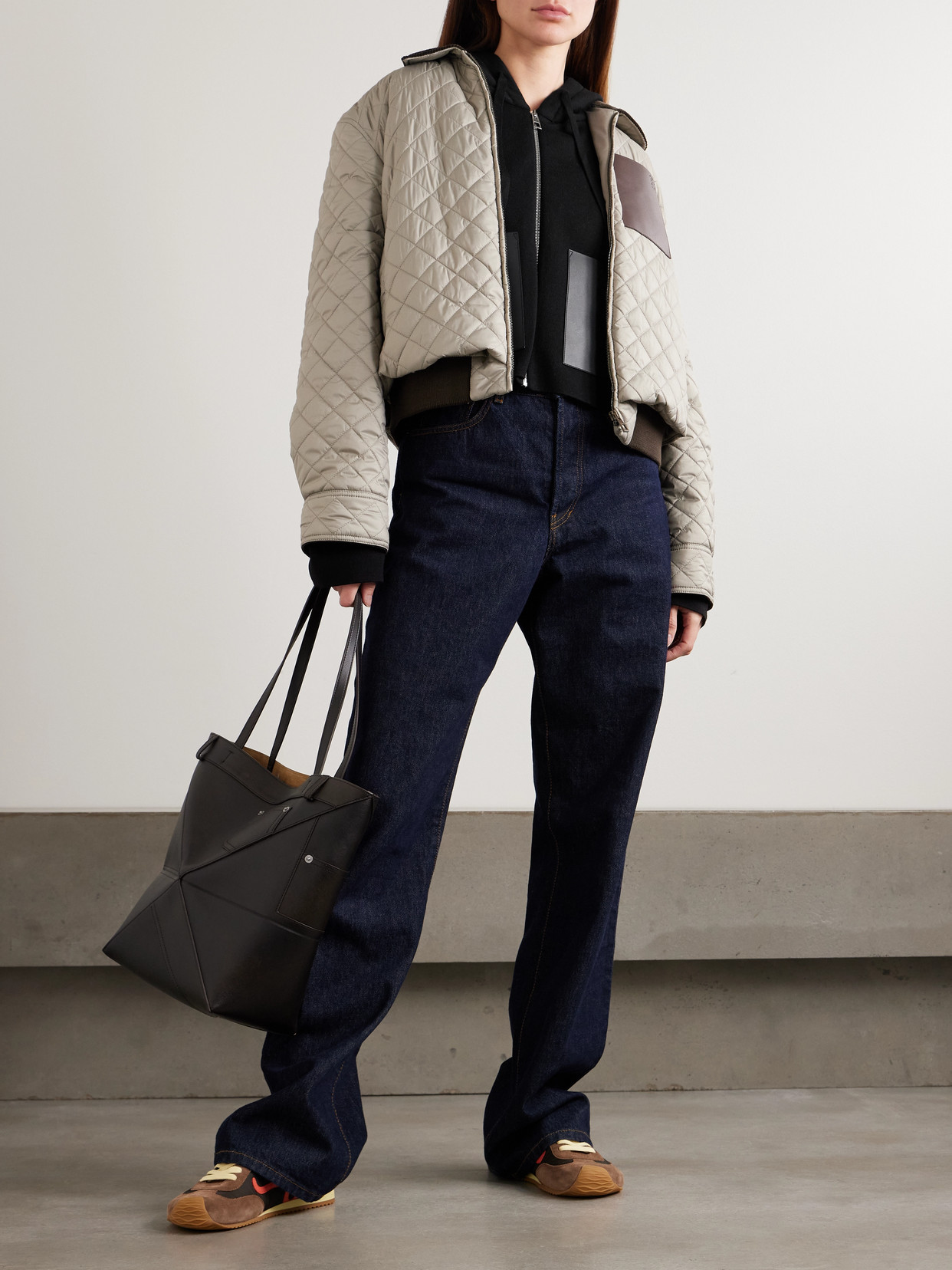 Loewe Leather-trimmed Wool-blend Hoodie In Black