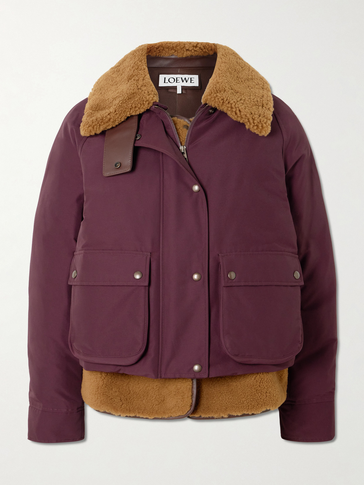 Loewe Shearling-lined Padded Cotton-blend Jacket In Burgundy