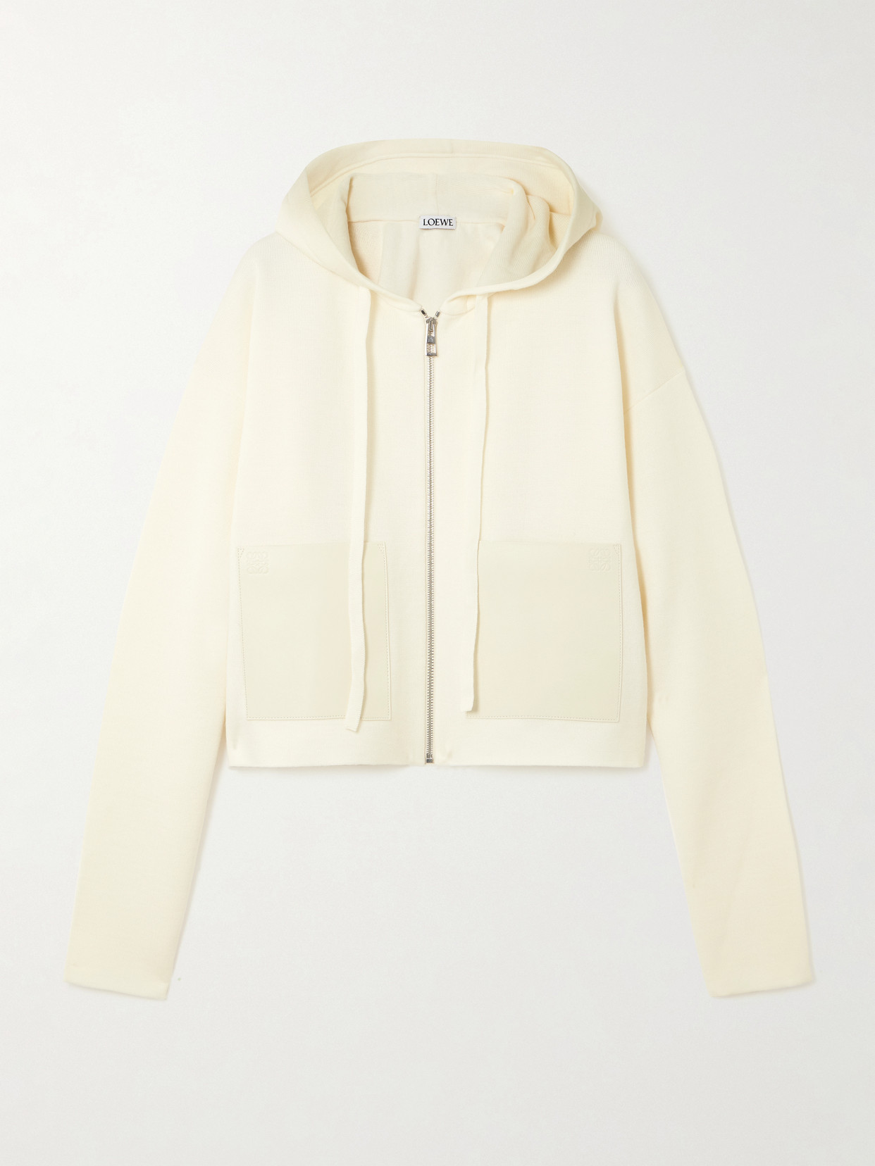 Loewe Leather-trimmed Wool-blend Hoodie In White