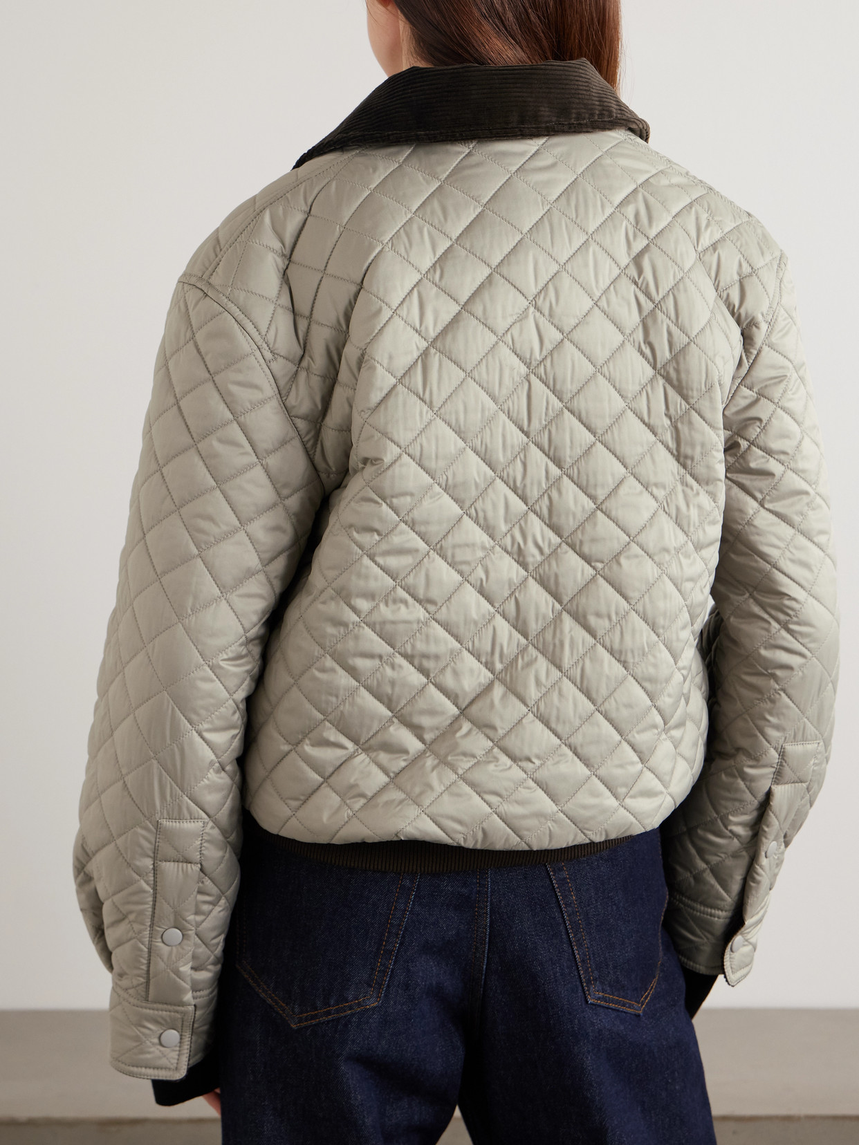 Loewe Corduroy- And Leather-trimmed Quilted Shell Jacket In Gray