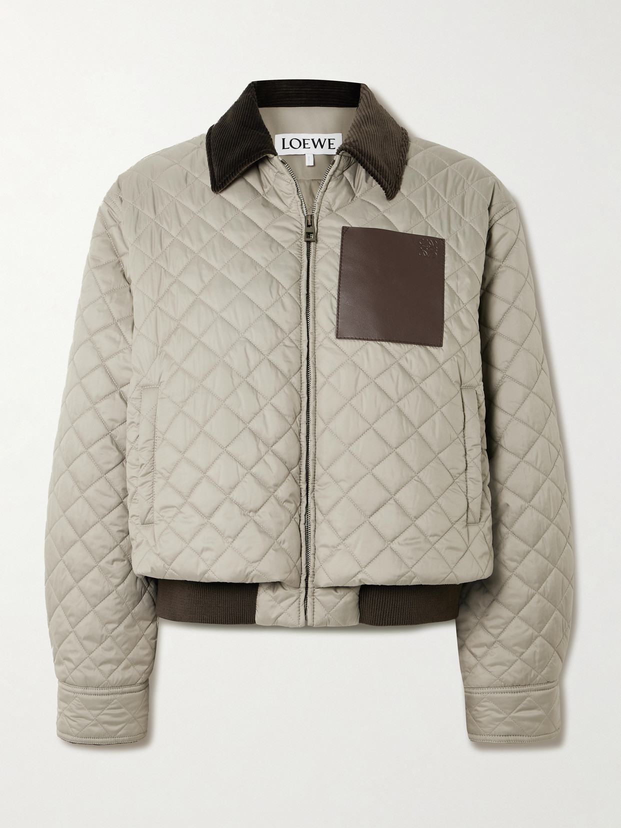 Loewe Corduroy- And Leather-trimmed Quilted Shell Jacket In Gray